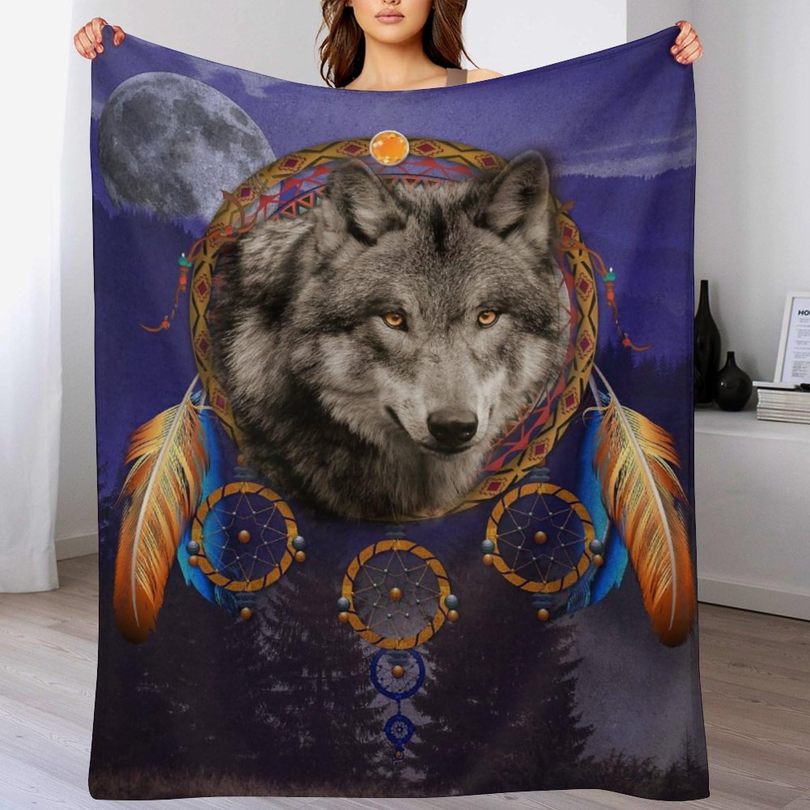 Couverture douce loup dreamcatcher contre le froid au lit ou canape