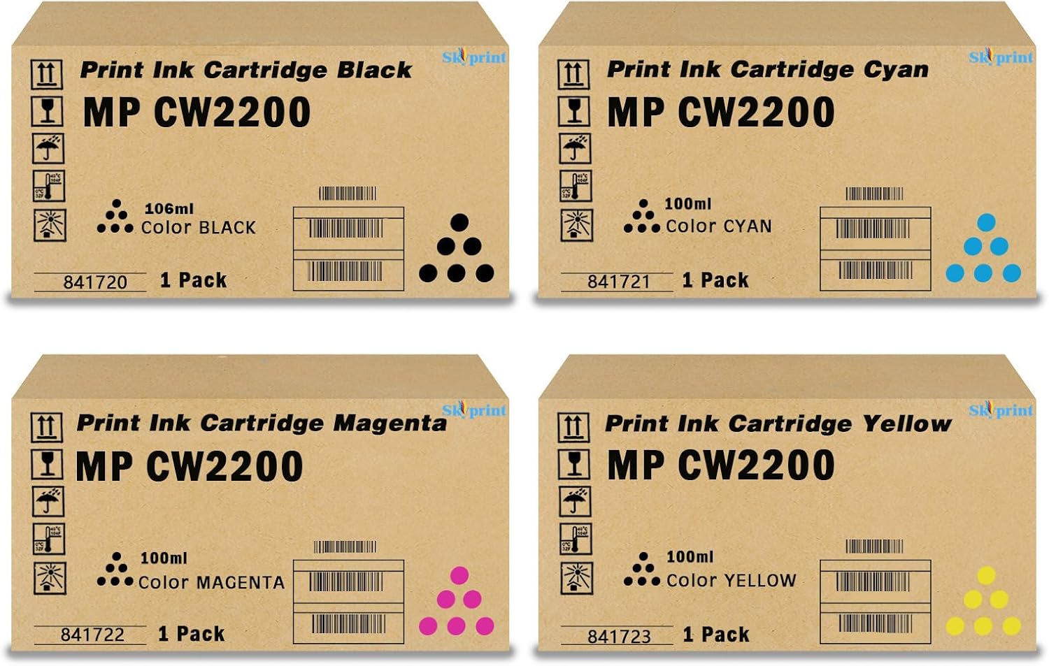 SkyPrint MP CW2200 Ink Cartridge Replacement for Ricoh MP CW1200 2000 2200 Lanier MP CW2200 CW2201sp Savin MP CW2200 CW2201sp (4-Pack Black Cyan Magenta Yellow)