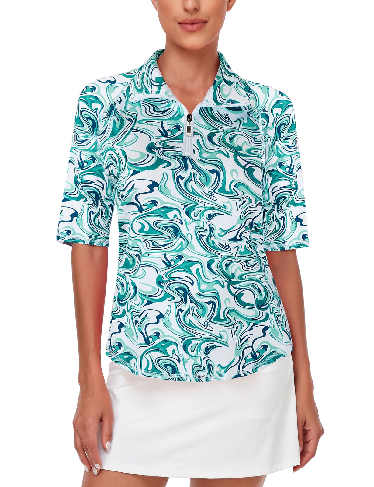 Misyula Womens Golf Shirt Quick Dry Half Sleeve Quarter Zip Polo Workout Tops Tennis Shirts M-3XL