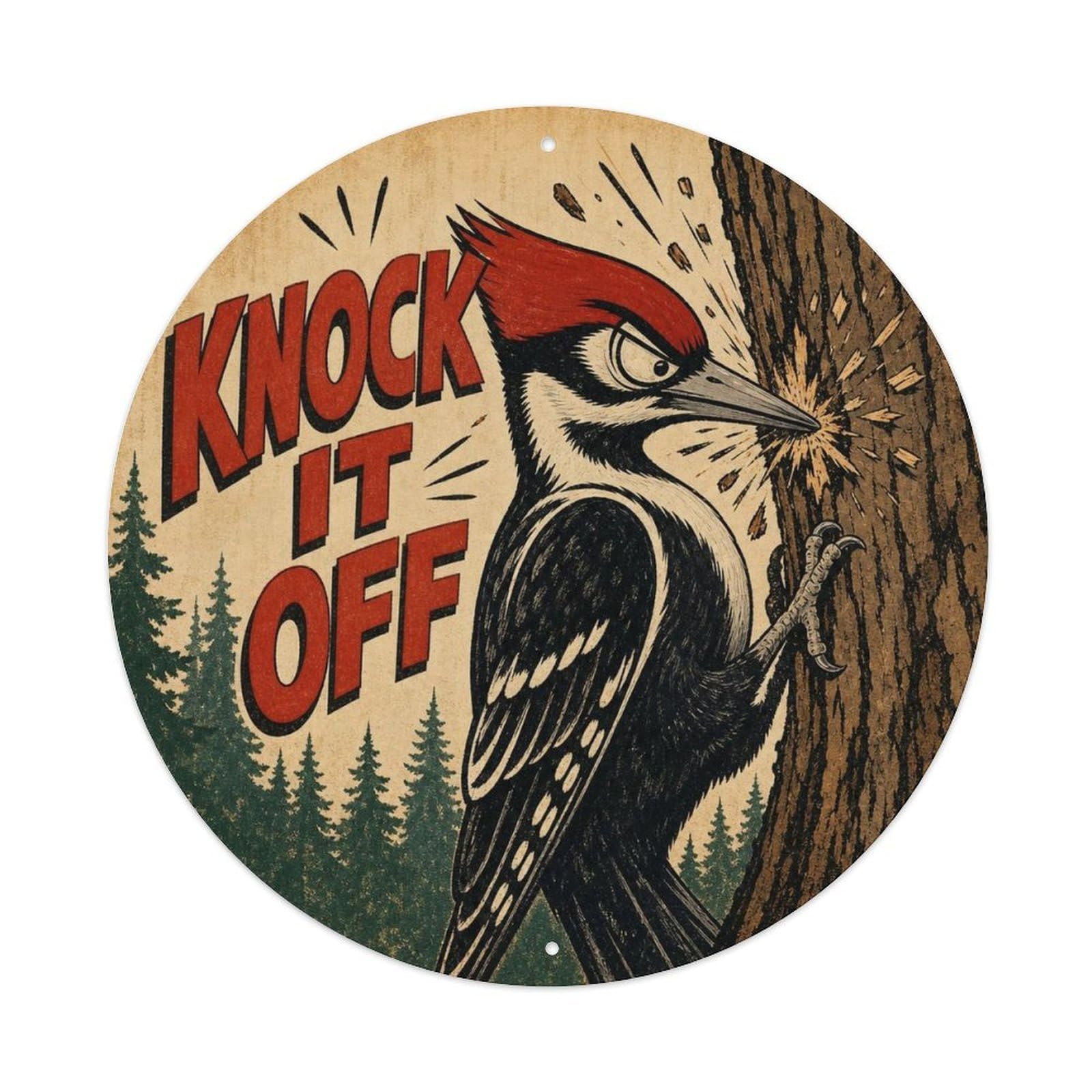 Okngb Style Woodpecker Pose Comic Bird Vintage Cartoon Rustic Bold Metal Tin Sign Plaque Wall Decor For Cafe, Man Cave, Club Bar, Office, Home Garden Round Metal Poster 8X8inch