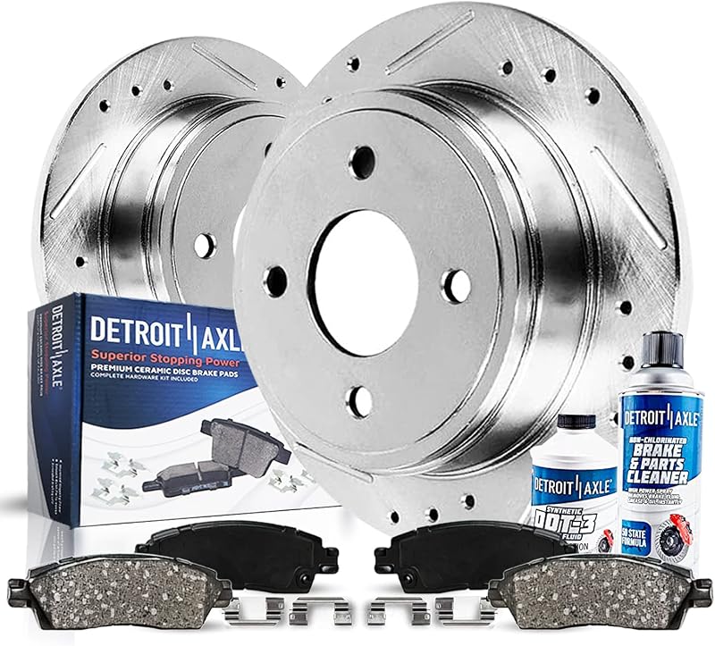 Kit de freio traseiro Detroit Axle com discos perfurados e ranhurados e pastilhas cerâmicas para Honda e Acura – Conjunto