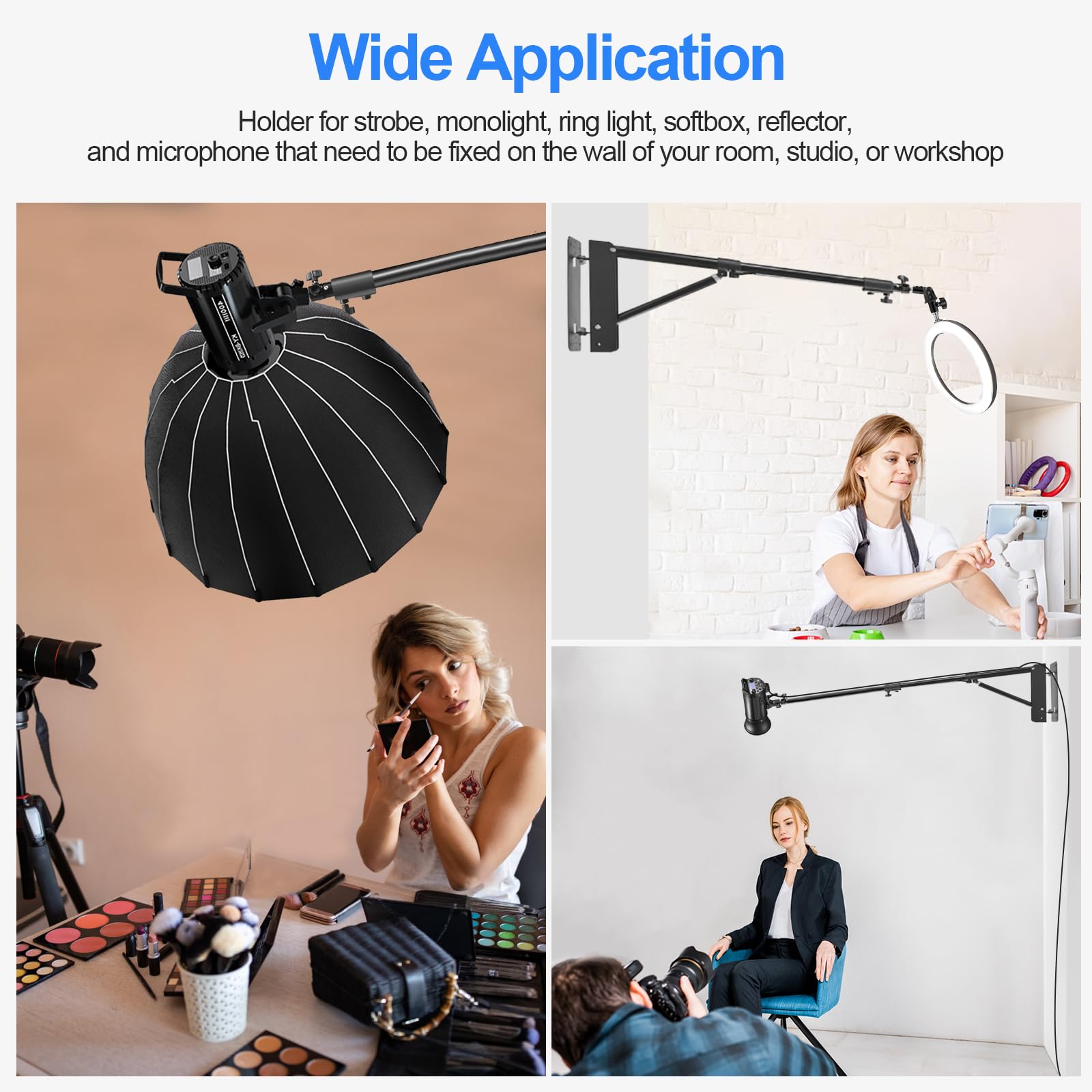 Wall Mount Triangle Boom Arm 39.37inch/100cm Ring Light Mount Support 180°Flexible Rotation For Studio Video Light Monolight Photography Reflector | PH - View #8