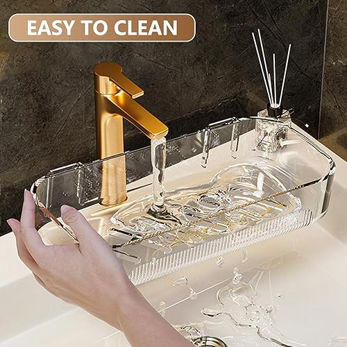 Miniatura 6 de Paquete de 2 estantes de baño acrílicos, estantes de ducha adhesivos transparentes de 14 pulgadas para decoración y almacenamiento de pared de baño,