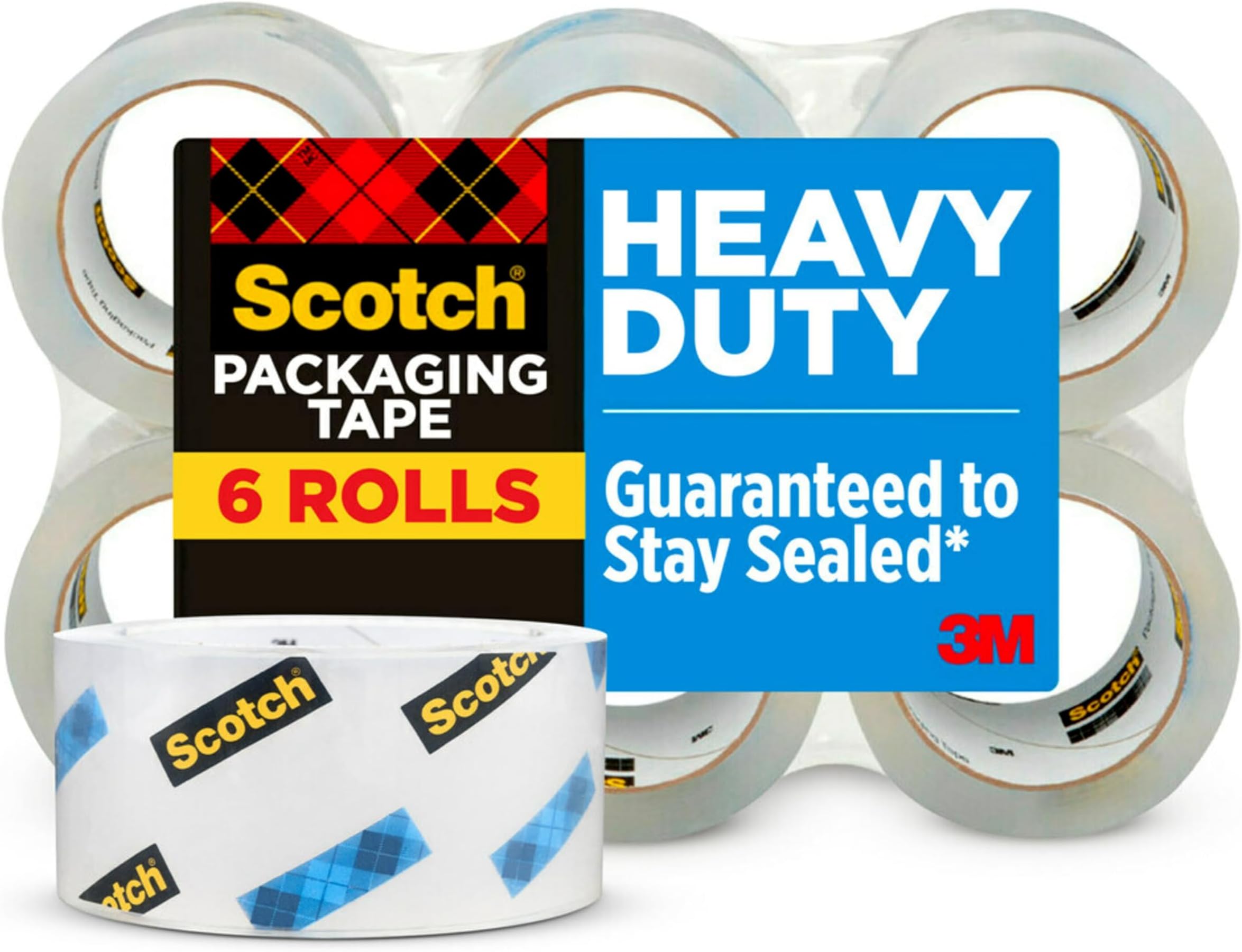 Scotch Heavy Duty Packaging Tape, 1.88" x 54.6 yd, Designed for Packing, Shipping and Mailing, Strong Seal on All Box Types, 3" Core, Clear, 6 Rolls (3850-6)