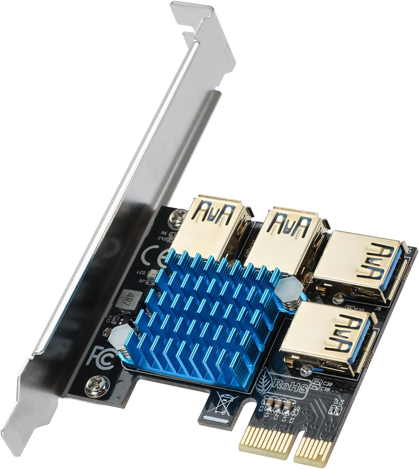 ACTIMED PCI-E Splitter 1 to 4 PCI Express USB Port Riser Card / PCIE X1, X4, X8, X16 Slots GPU Riser / USB 3.0 Adapter Multiplier Card / Upgraded Cooler / for Bitcoin Mining Miner