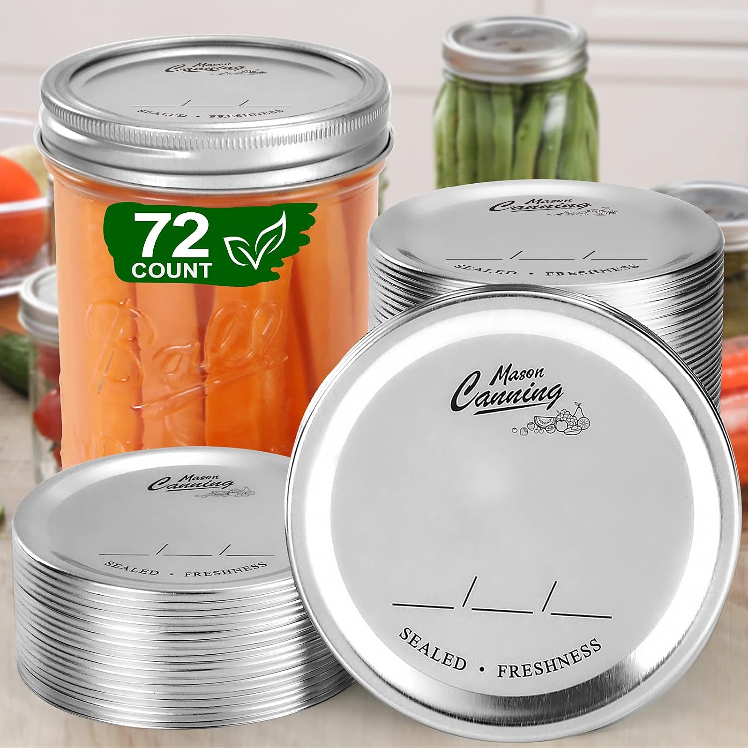 72 Count, [ WIDE Mouth ] Canning Lids for Mason Jars - Split-Type Metal Lid for BALL KERR Jar - Airtight Sealed - Food Grade Material