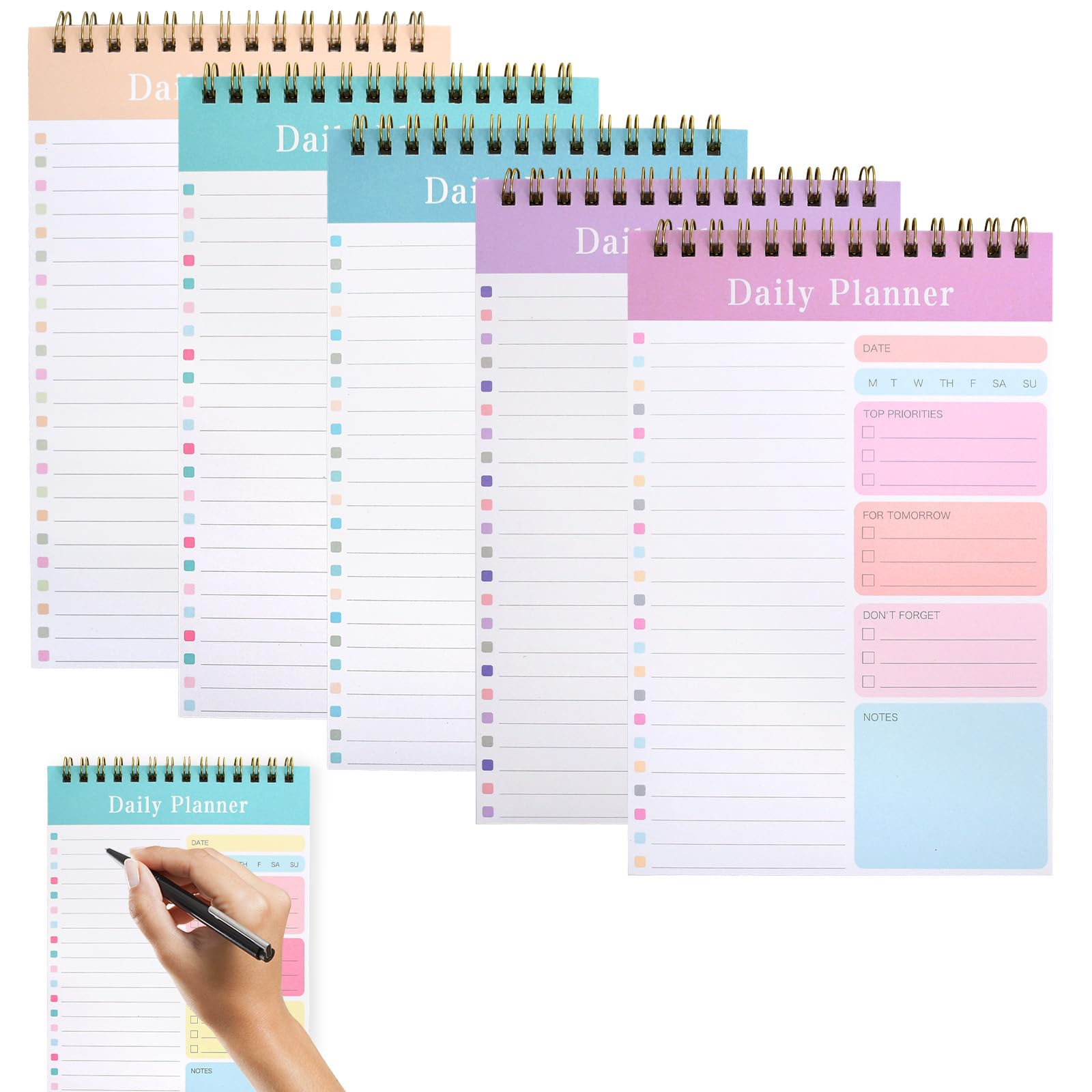 A5 To Do List 5 Paquets Planificateur Journalier Non Daté 150 Feuilles Daily Planner Carnet à Spirale