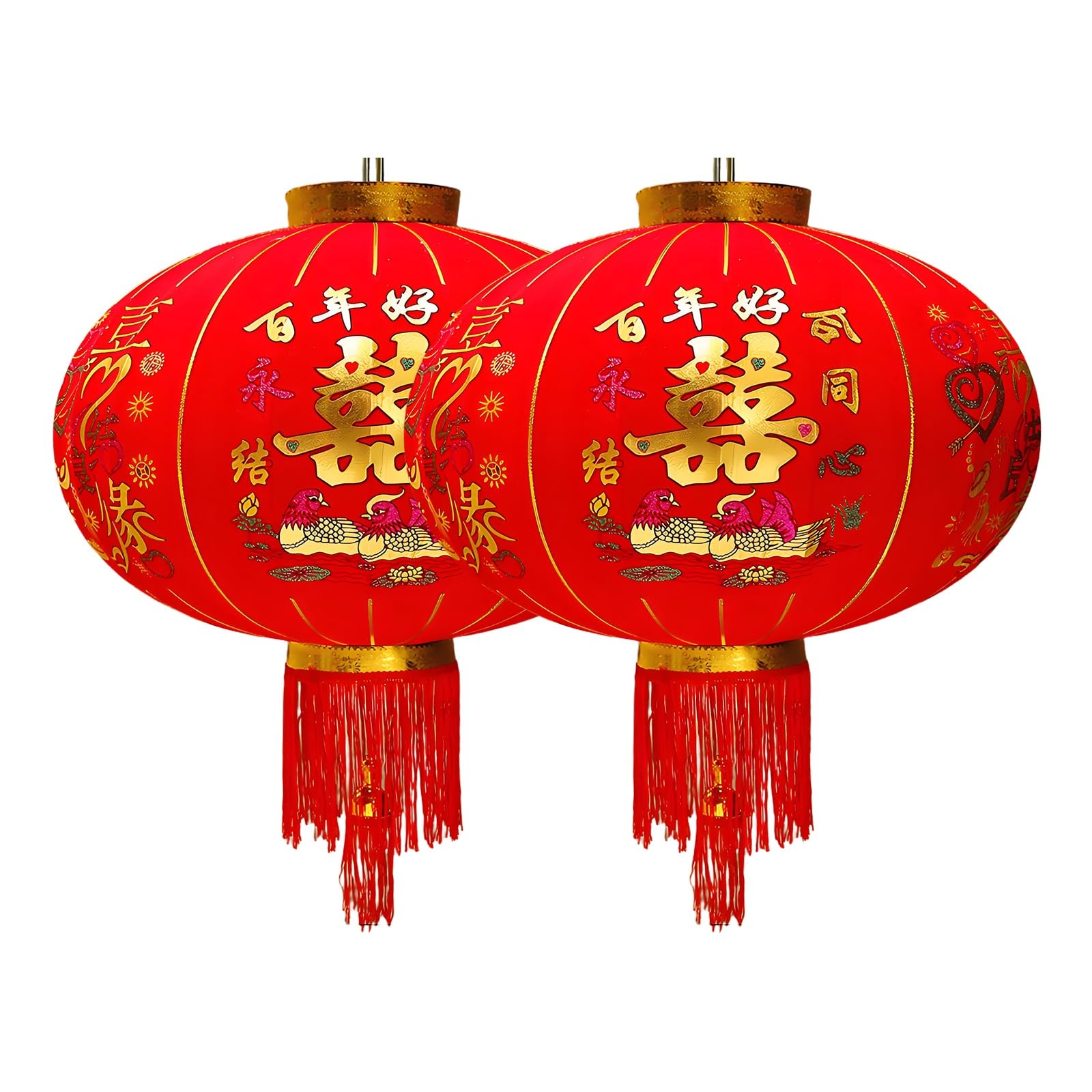 nxjaSDH Red hanging lanterns, Round Red Lanterns, Large Silk Lantern with Golden Fu, Lunar New Year Decorations for Chinese, Spring Festival