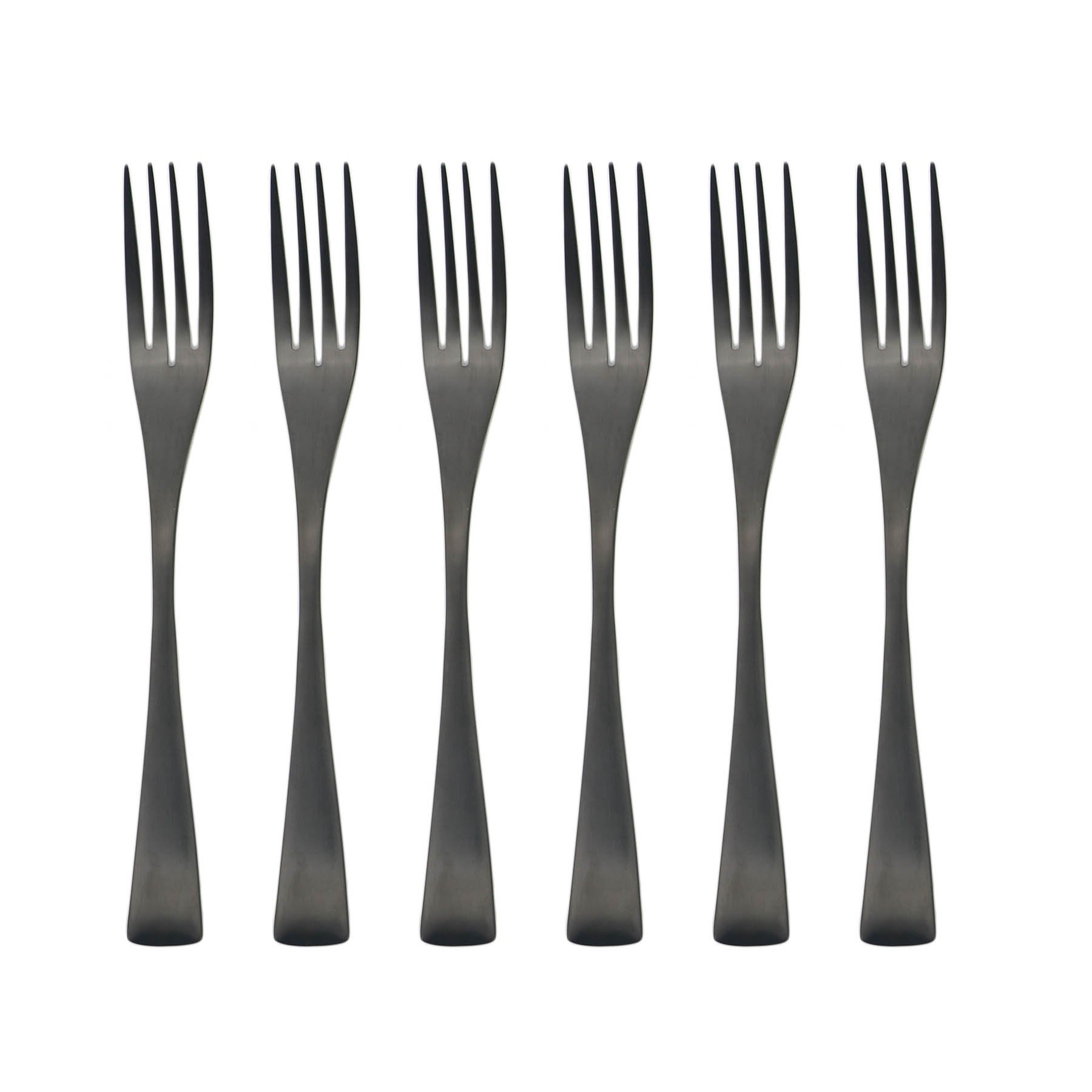 BRIIEC 6 Pieces Matte Black Dessert Fork 18/10 Stainless Steel Silverware Set