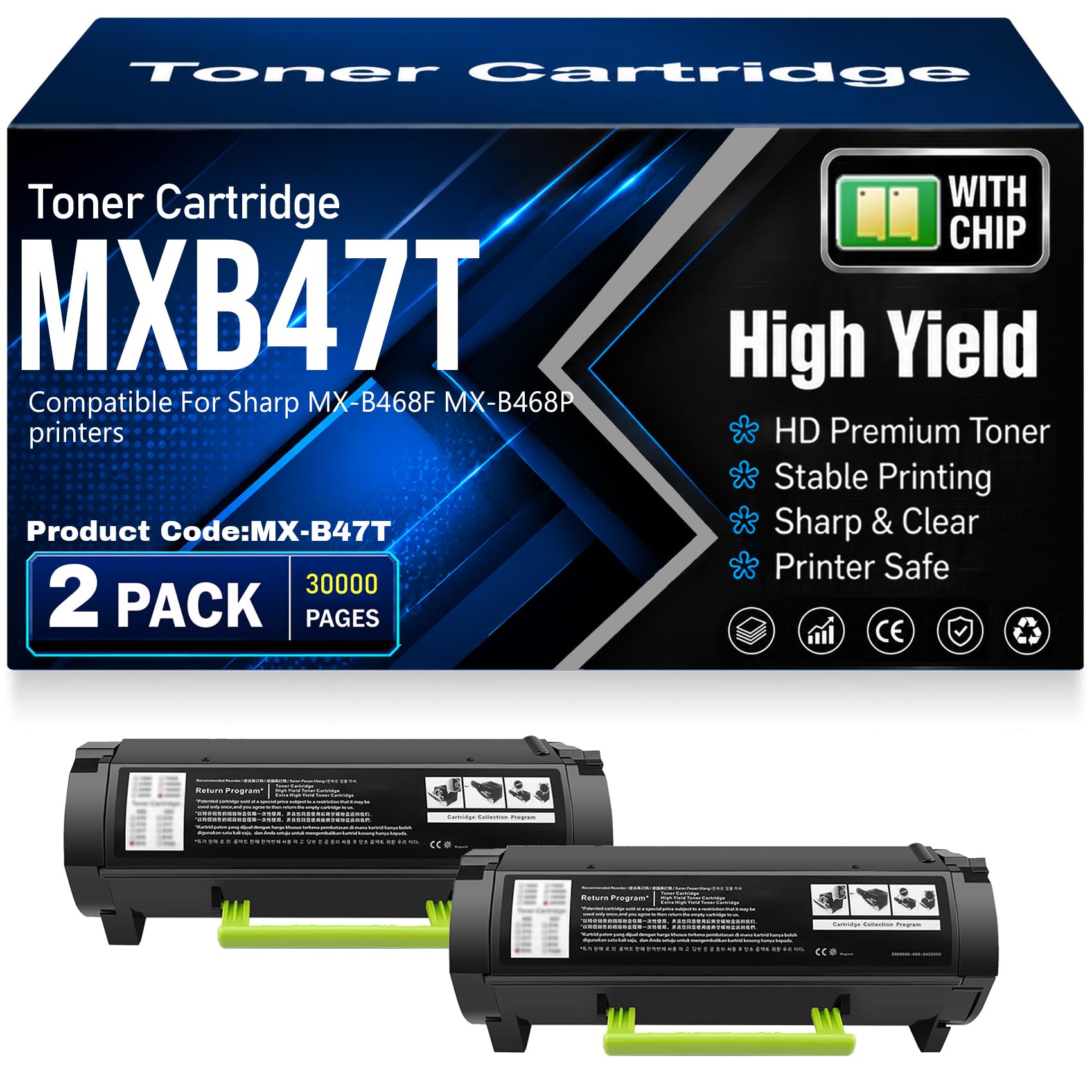 Cartucce toner compatibili MX-B47T con chip, ad alta capacità e ad alta resa, adatte per Sharp MX-B468F MX-B468P Stampanti