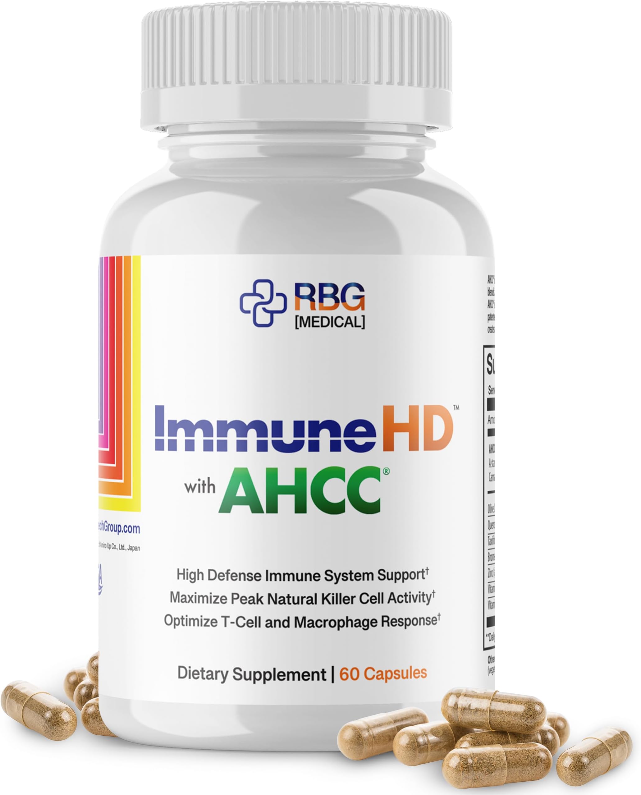 Immune HD with AHCC Supplement for Immune Support, High Defense 1500mg of AHCC + Olive Leaf Extract & Quercetin with Bromelain, Maintains Natural Killer Cell Activity for Immune System, 60 Capsules