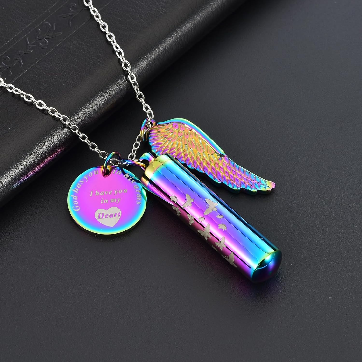 RIPFEVURN Cylinder Cremation Jewelry Butterfly Urn Necklaces for Ashes for Women Men Human Ashes Memorial Keepsake Pendant - Image 3