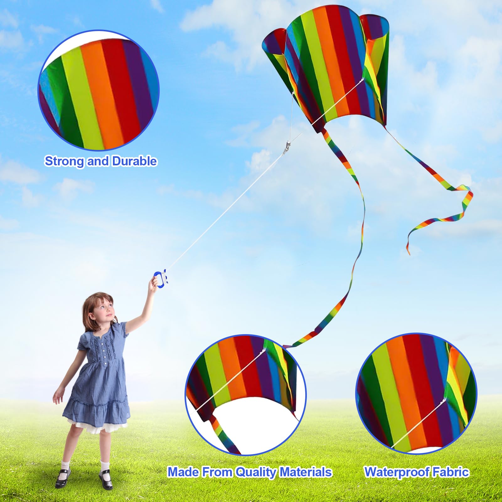 3 Pezzi Aquilone per Bambini e Adulti,Aquiloni Facili da Far Volare per Principianti,con Code Colorate e Filo Incluso, Perfetti per la Spiaggia, il Parco e le Attività all'Aperto