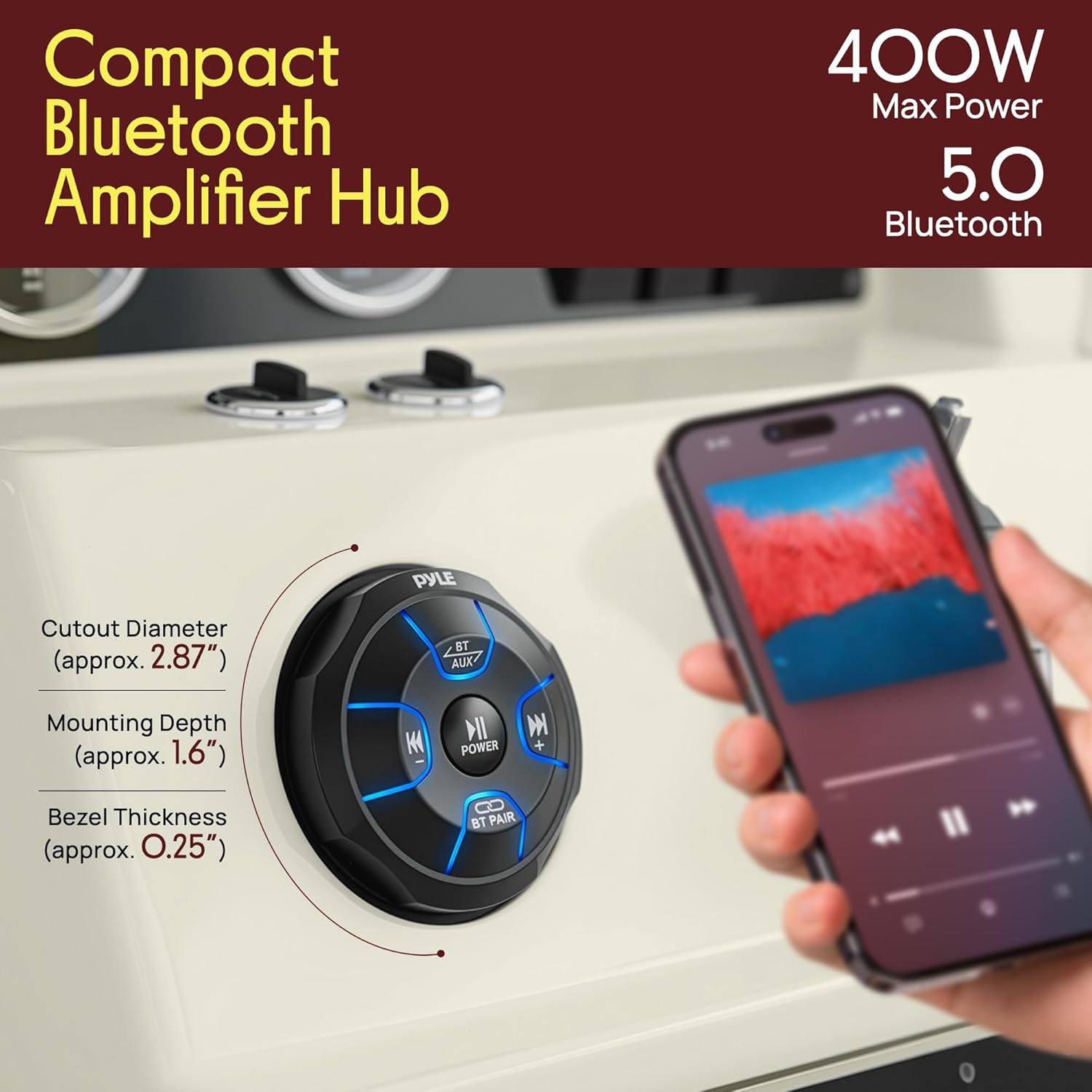 Pyle 2-Way Waterproof Off Road Speakers - 4" 800W Active Passive Marine Grade Wakeboard Tower RGB Speakers System w/Bluetooth Controller, Full Range Stereo Speaker for ATV/UTV Jeep Boat PLUTV48KBTR - Image 7