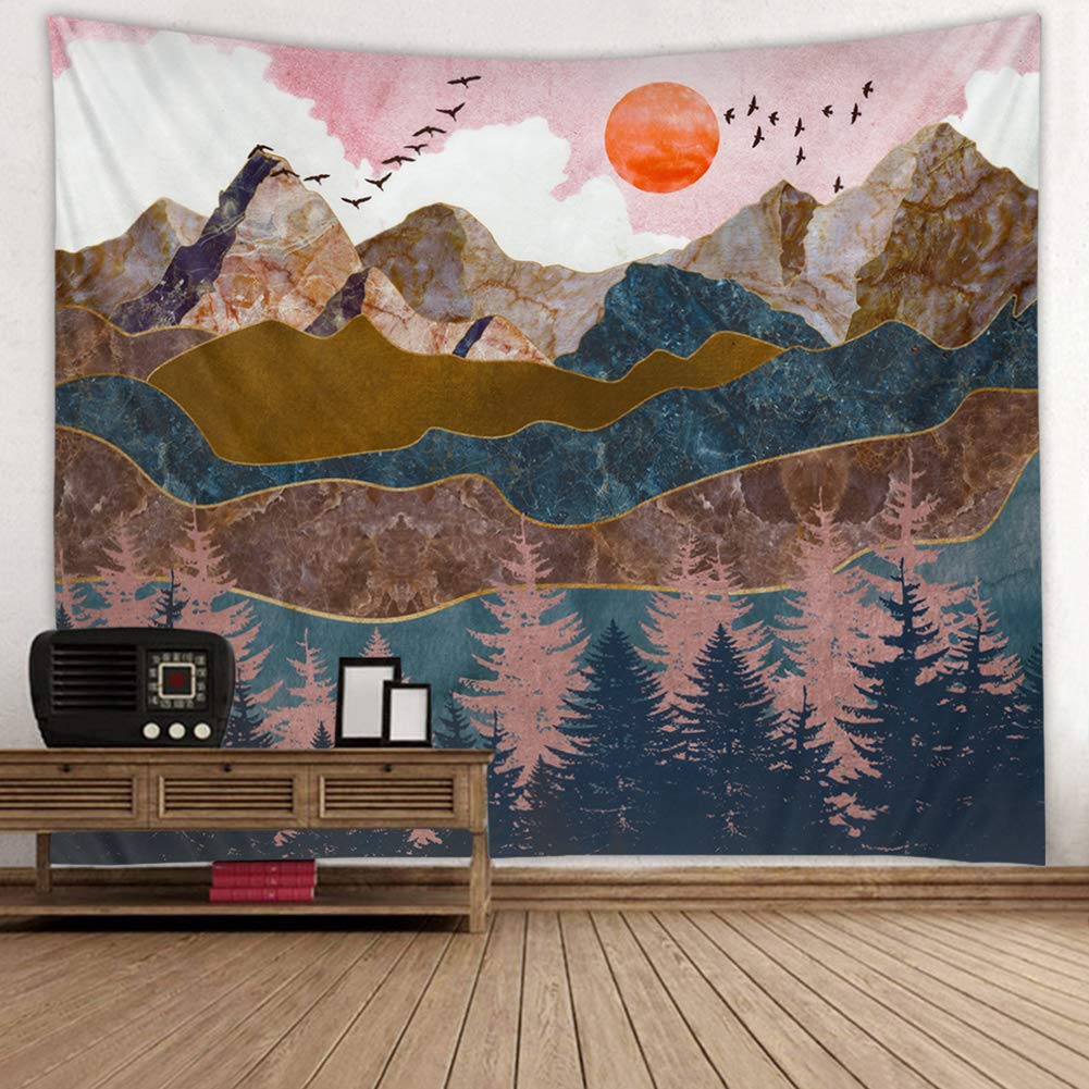 Serborlur Arazzo da parete con sole e montagne, con alberi e