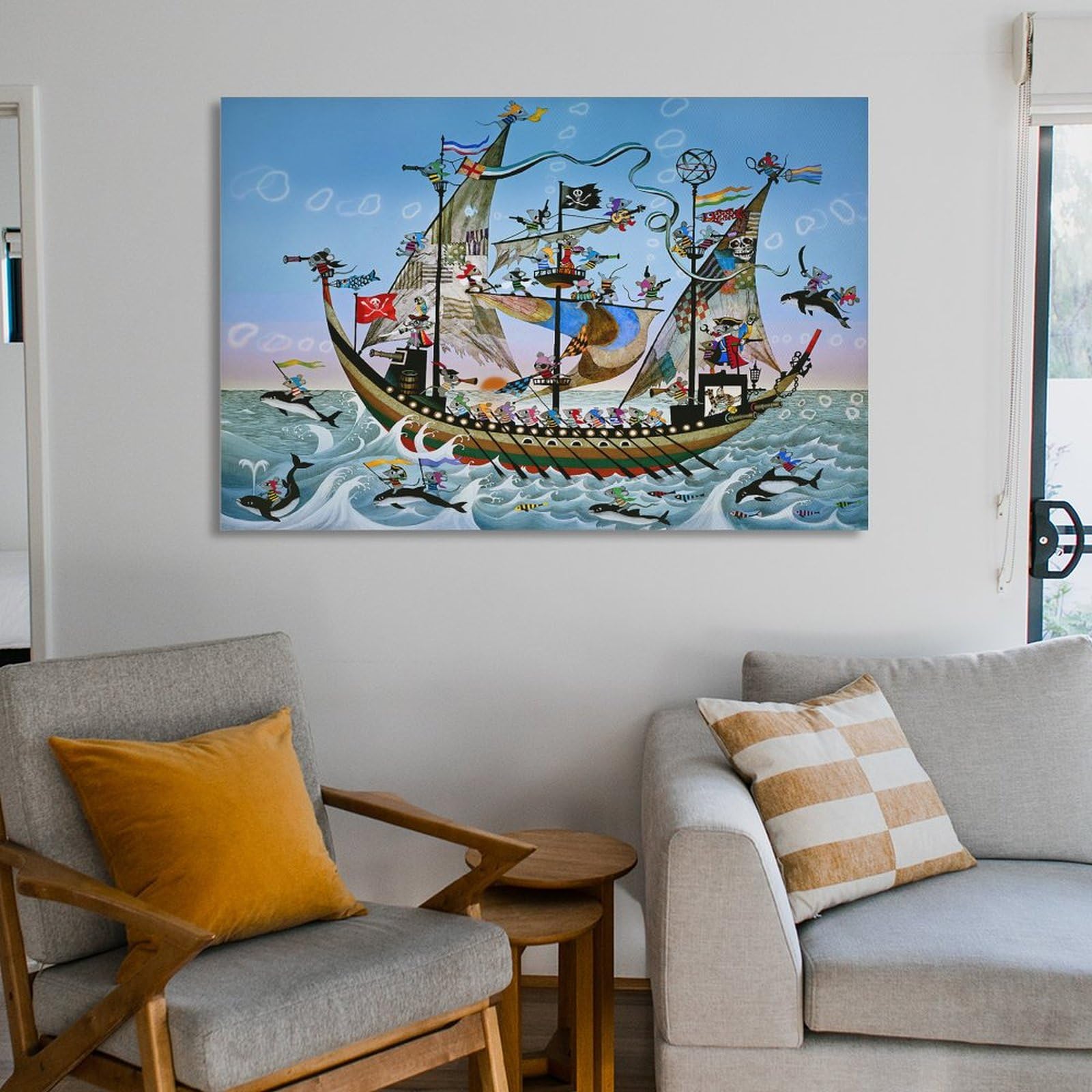 Amazon.co.jp: 藤城清治 ネズミの海賊船 絵画 ポスター 工芸品の装飾品