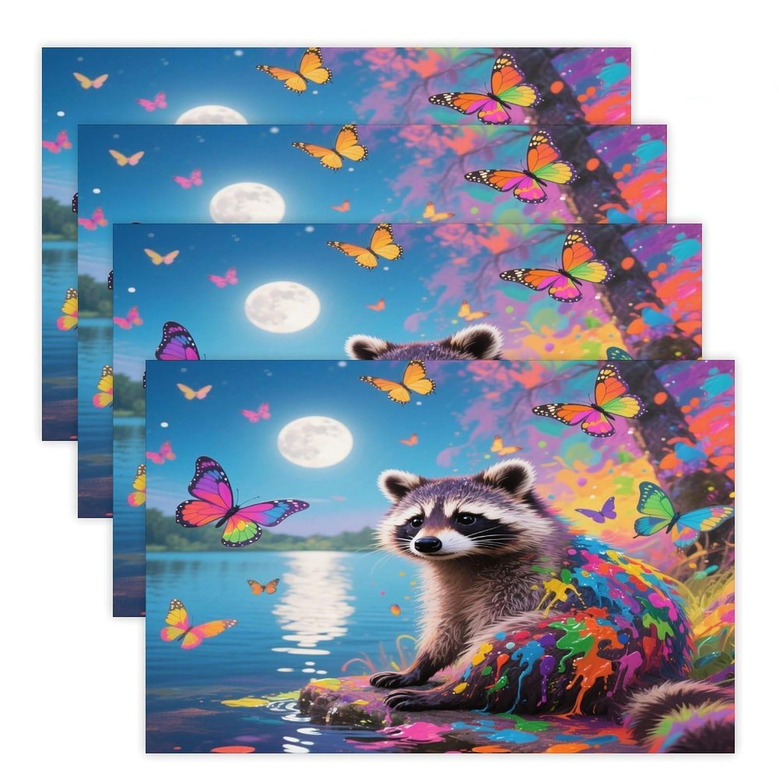 Moonlake Raccoon Placemats Heat Resistant Non-Slip Place Mats Washable Wipeable Table Mat Kitchen Dining Table Decoration Placemats Indoor Outdoor Place Mats 17.7’’×11.8’’