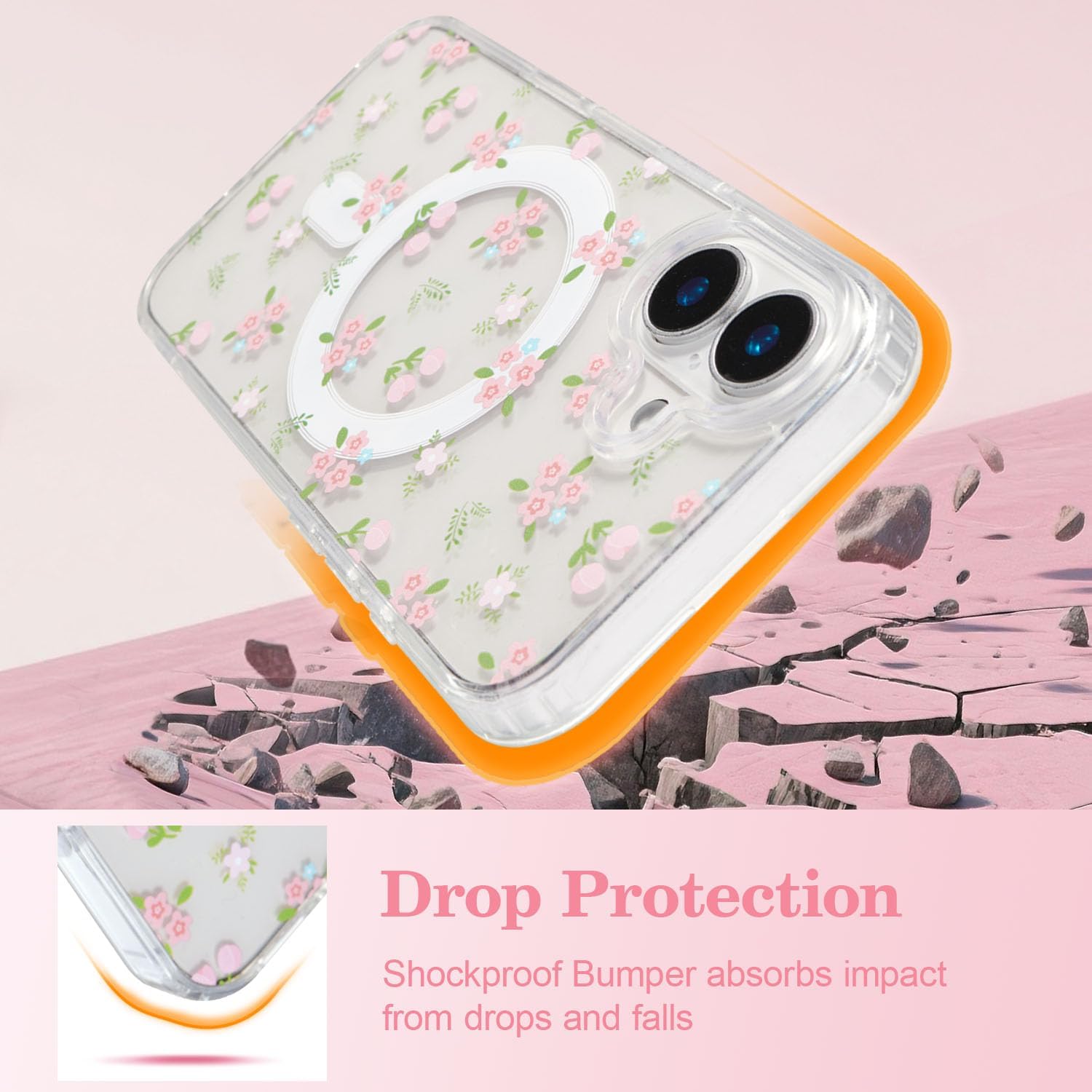 QLTYPRI Magnetic for iPhone 17 Case Compatible with Magsafe, Cute Floral Flower Aesthetic Phone Case Slim Clear Anti-Yellowing Shockproof Phone Cover for Girls Women - Floral - Image 4