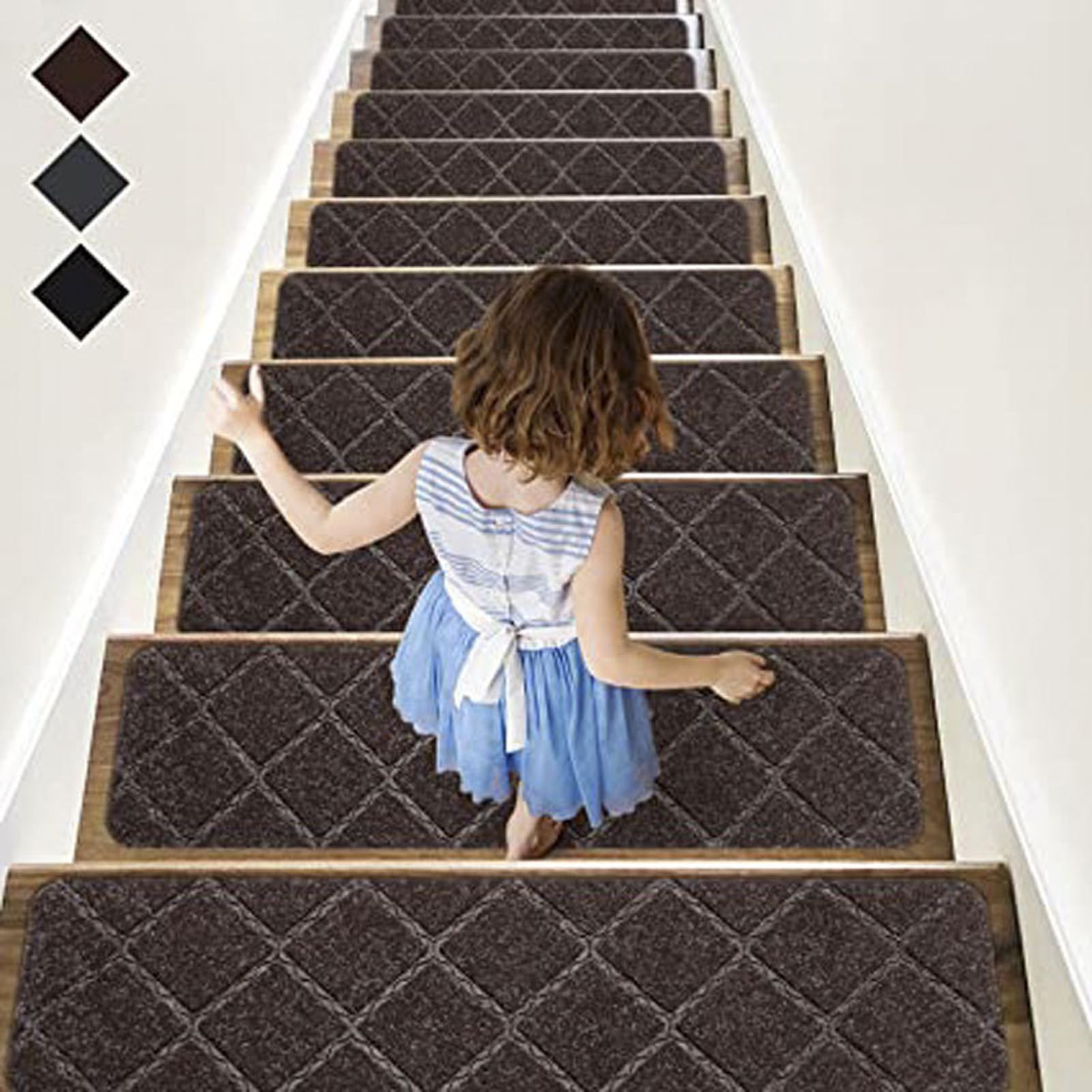 uoXHFdh Stair Treads Indoor, 15 Pack Non Slip with Reusable Adhesive, Non-Skid for Elders and Dogs(Coffee)