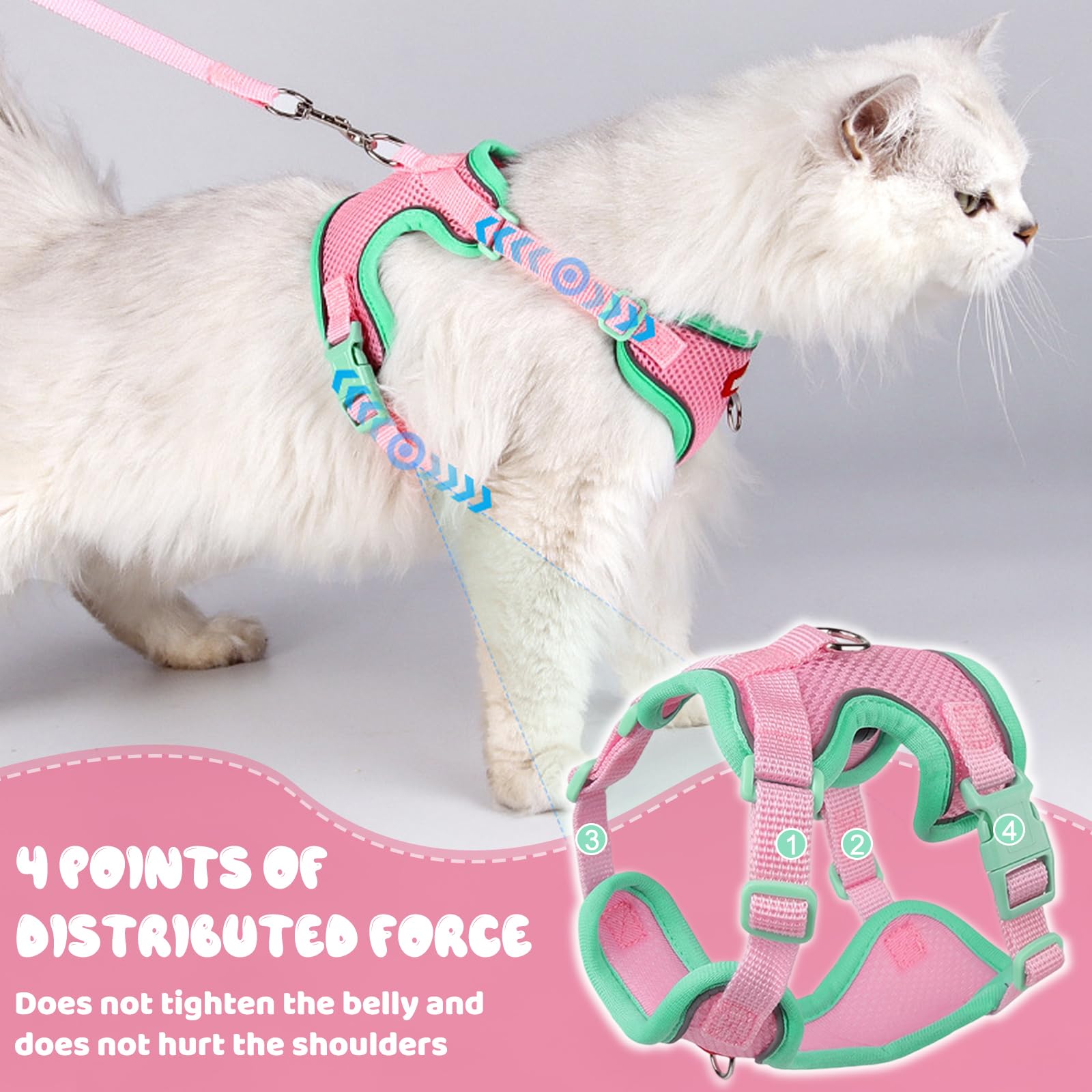 Harnais Chat avec Rétractables Laisse pour Chat, Reglable Harnais Chaton, et 3m Laisse Chat Rétractables, pour Chat Petit Chien Rose