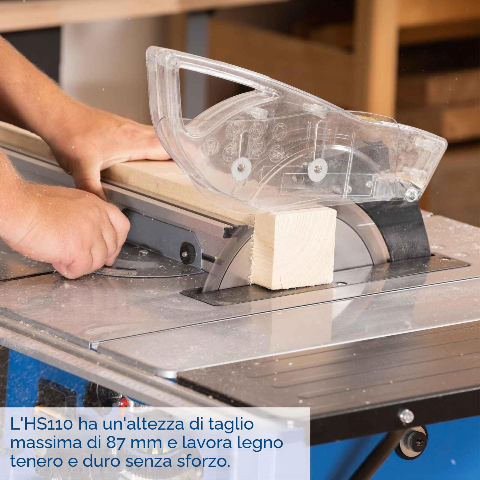 Scheppach Sega circolare da tavolo HS110 | 2000 W | Lama Ø254 mm | Altezza di taglio fino a 87 mm | Allargamenti da tavolo | Viene fornito con protezione lama, guida angolare e guida parallela