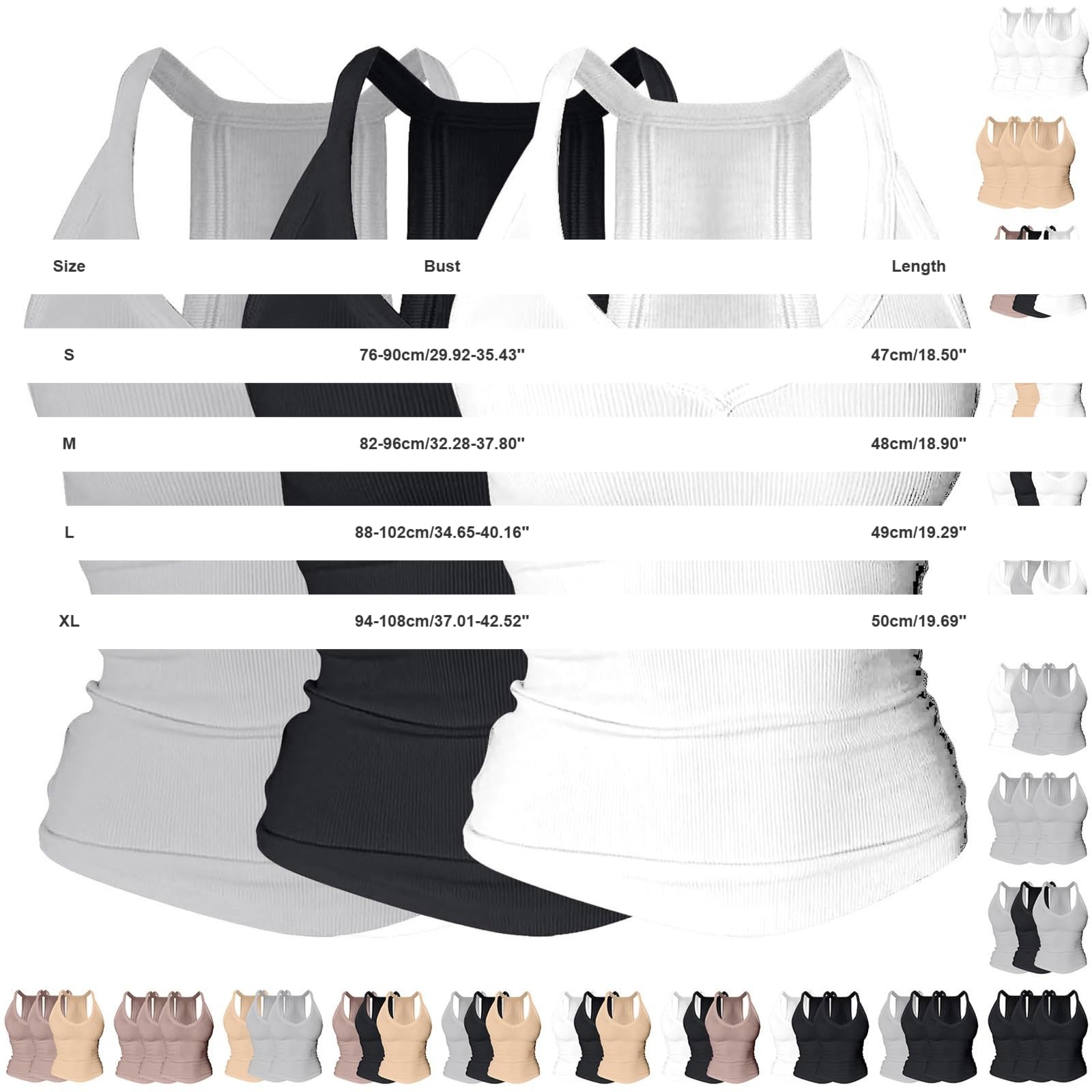 Generico Confezione da 3 Pezzi - Canotta Donna Scollo A V Racerback, Canottiera A Costine Imbottita Lunga, Tank Top Slim Fit Aderente Senza Maniche, Maglietta Allenamento Palestra Yoga Basic Estiva