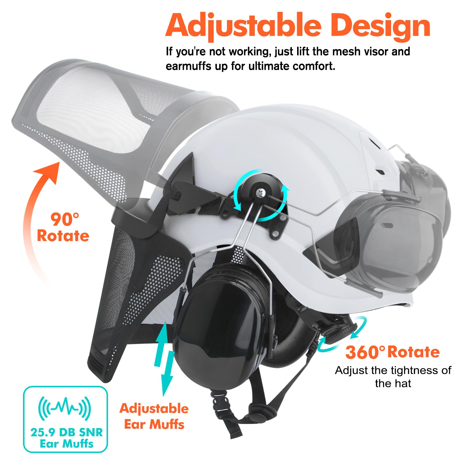 Forsthelm Helmet,Kettensägen-Sicherheitshelm,4-in-1 Kettensägen-Schutzhelm mit Gehörschutz Ohrenschützer und Gesichtsschutz Visier,Industrie Helm Schlagfeste Bequeme Belüftung Arbeitshelm -Weiß
