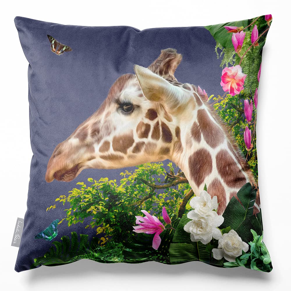Izabela Peters Jungle Giraffe - Graphite Cushions With Covers Included, Filled Cushion, Eco-Friendly Velvet Cushions, 50 Cm, Chair Cushions, Sofa Cushions, Seat Cushions, Large Cushions