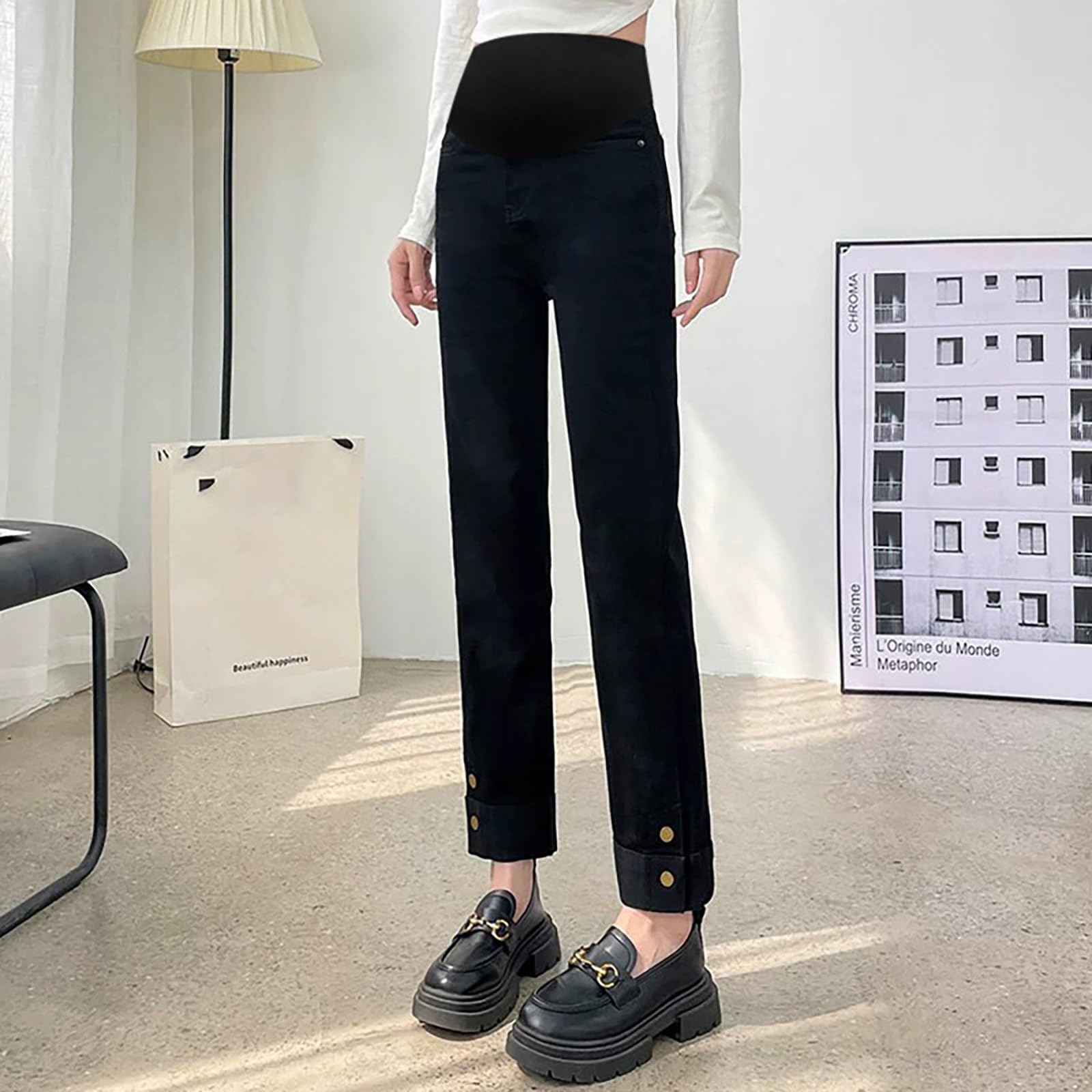 Jean de grossesse 2026 pour femme, taille haute stretch, pantalon de grossesse confortable, décontracté, jambe droite, extérieur, vêtements de tous les jours, coupe ample, pantalon en jean fin