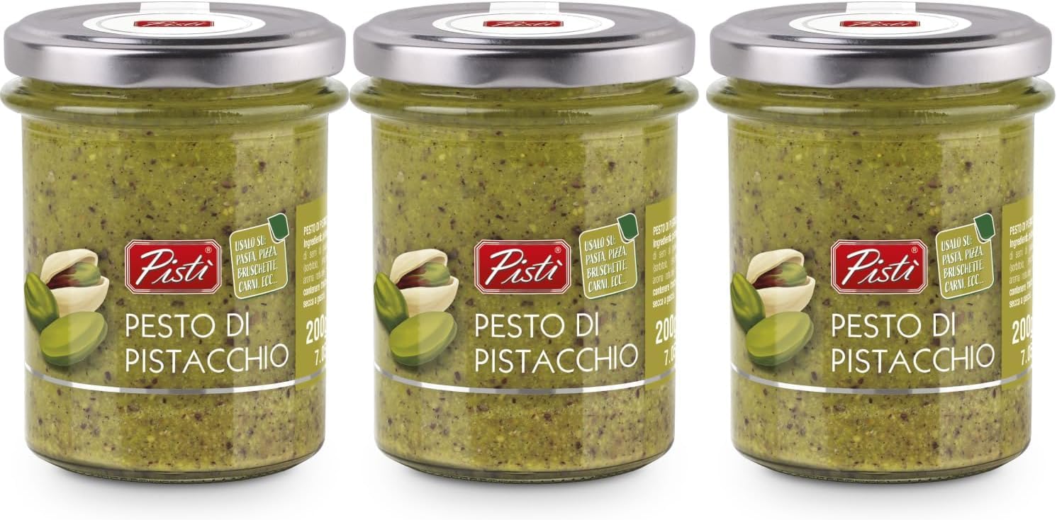 Pistì - Pesto de pistaches - Avec des pistaches vertes sélectionnées, fabrication artisanale, 100% naturel - 3 pots de 200 grammes