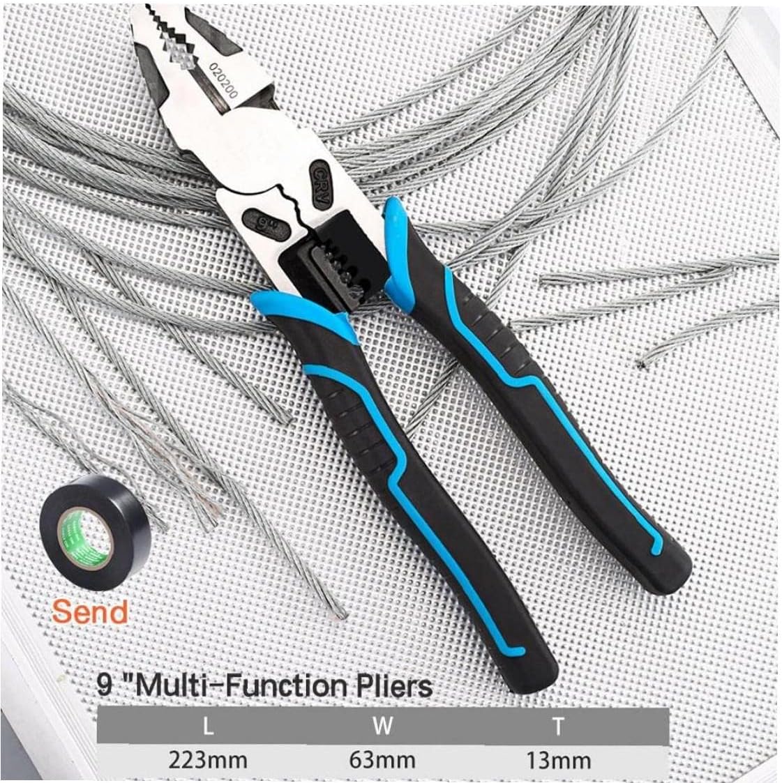 Heavy Duty Side Cutting High-Leverage Plier Combination Pliers with Wire Stripper Crimper Cutter Function 9 Inch