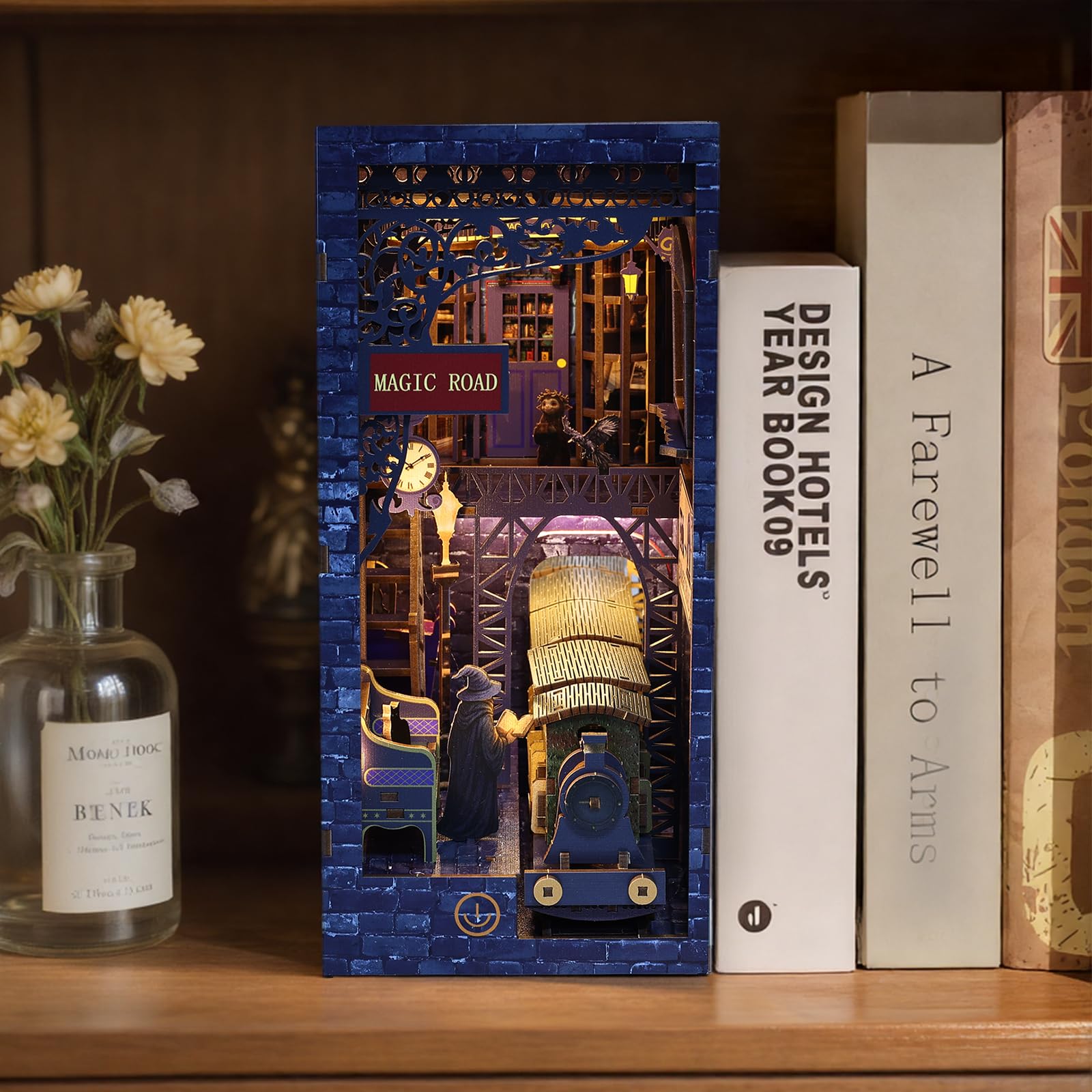 Kit 3D fai da te per angolo del libro, kit per angolo libro con LED, kit fai da te in miniatura per casa delle bambole per adulti e ragazzi, decorazione per casa delle bambole 3D, puzzle in legno