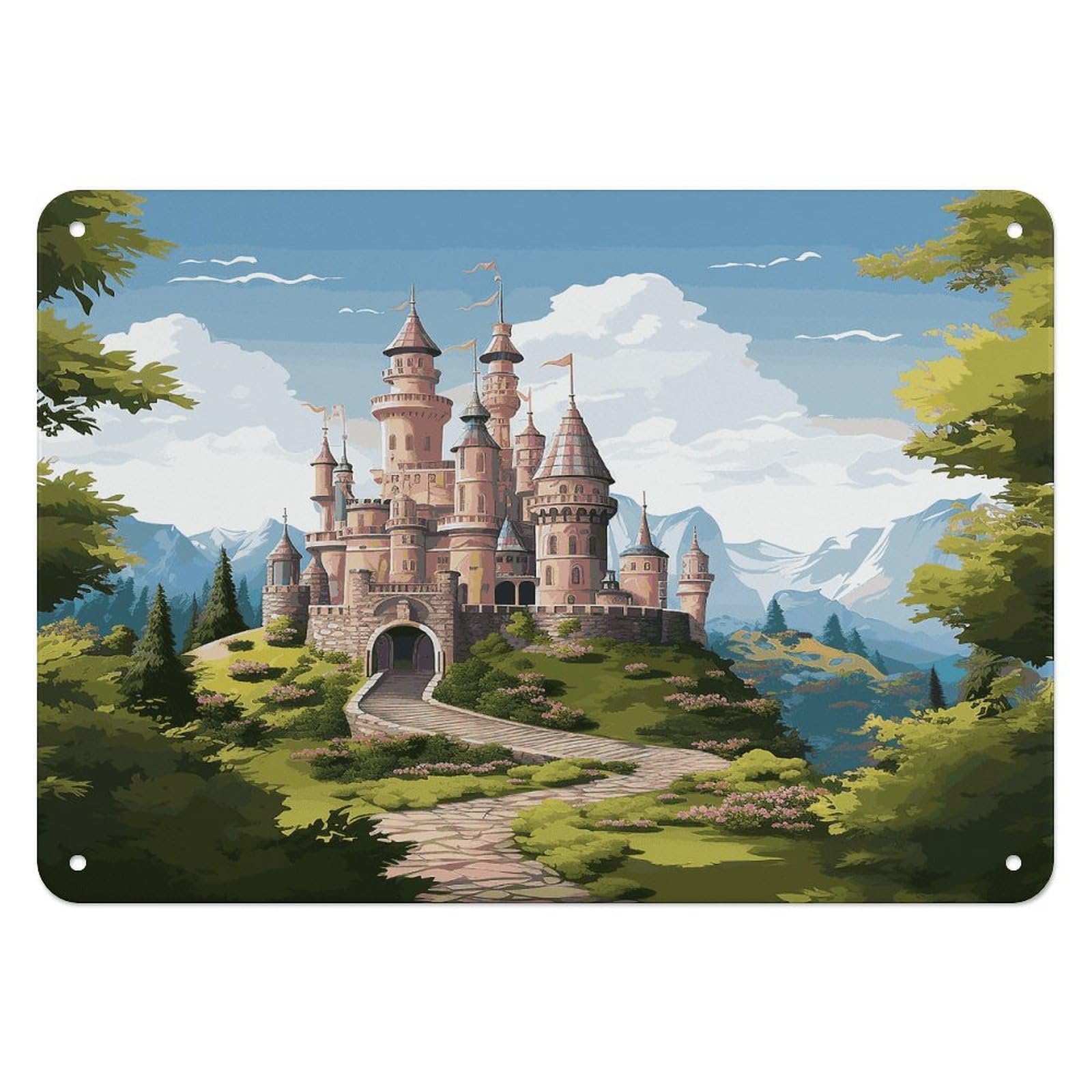 Fodpand Style Fairy Tale Castle Retro Vintage Metal Tin Sign,Wall Art Decor Garden Plaque Poster For Bedrooms Yard Bars Pubs Patios Porches 7.9X5.5 Inch