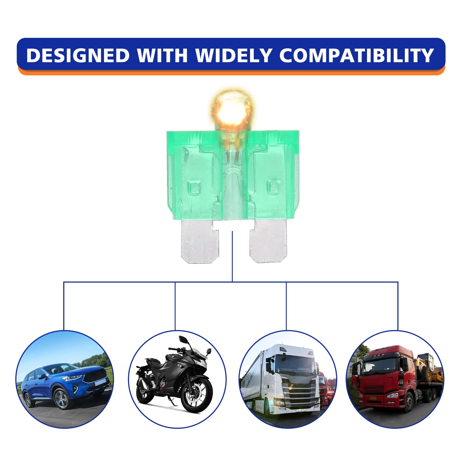 Busy-Anger, kit fusibili per auto, lama standard, fusibili per auto, luce quando soffiato, fusibile intelligente e facile identificazione, 50 pezzi
