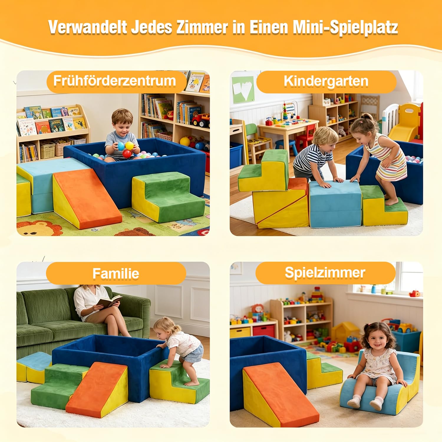 Schaumstoff Bausteine Kinder, Schaumstoff Kletterblöcke XXL, 6 Softbausteine Baby für Zuhause, Montessori Riesenbausteine Spielzeug, Weich&Rutschfest, Waschbare Hülle, Indoor Spielplatz Kinder
