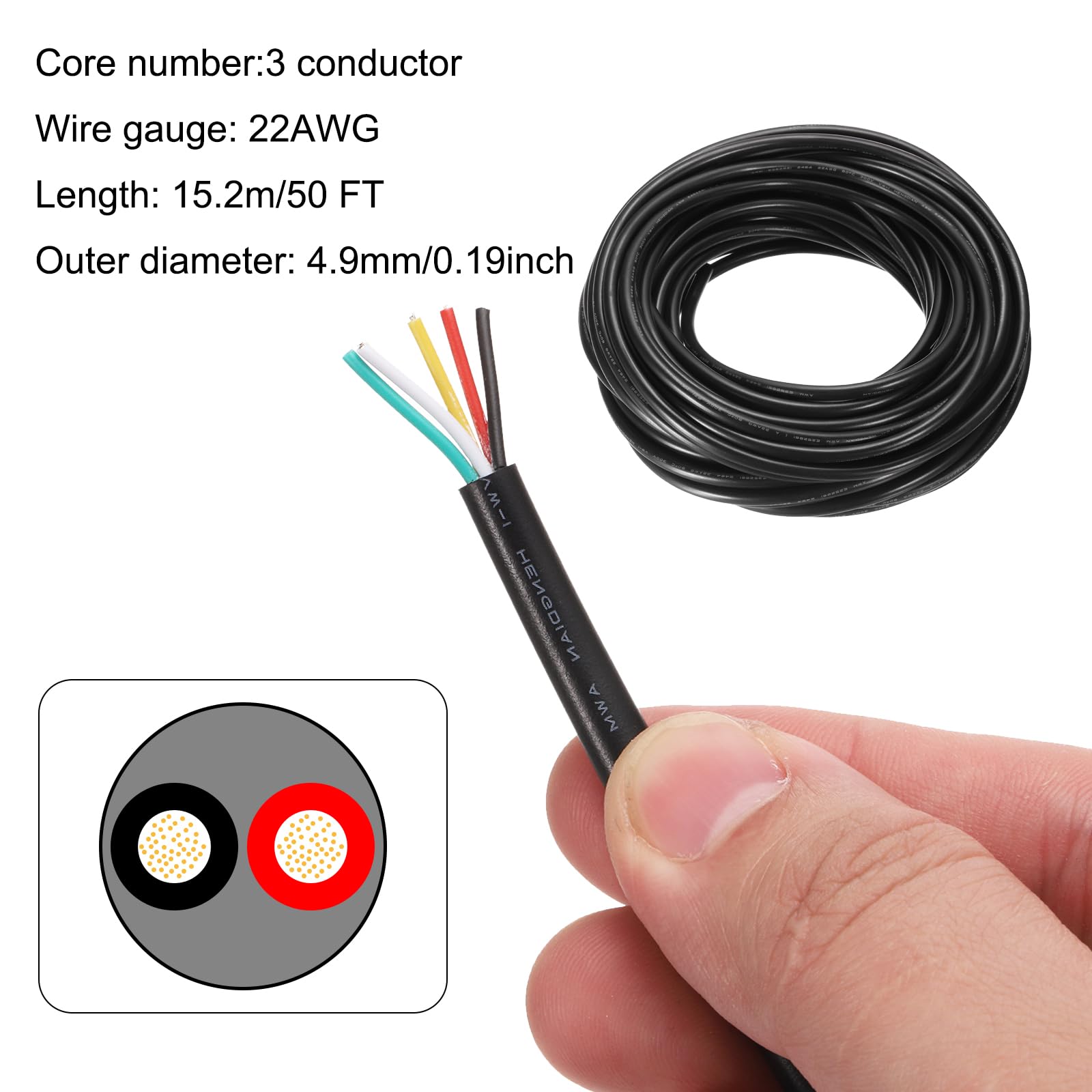 DMiotech 22AWG 22/3 3 Core CNC Wire (50 FT) UL2464 Tinned Copper Core 22 Gauge Cable Speaker Wire Electrical Wire Extension Cord for CNC Router Machine,Electrical Appliance - Image 2