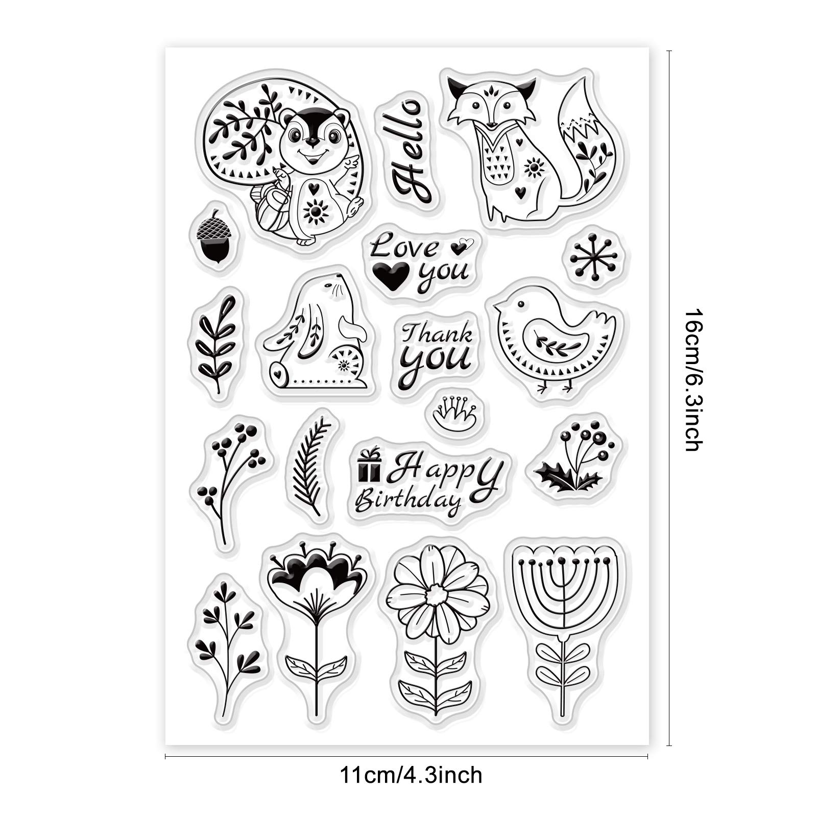GLOBLELAND Timbri Trasparenti In Silicone Con Riccio, Fiori E Farfalle – Set Per Scrapbooking Fai Da Te, Diario E Biglietti Auguri - 3