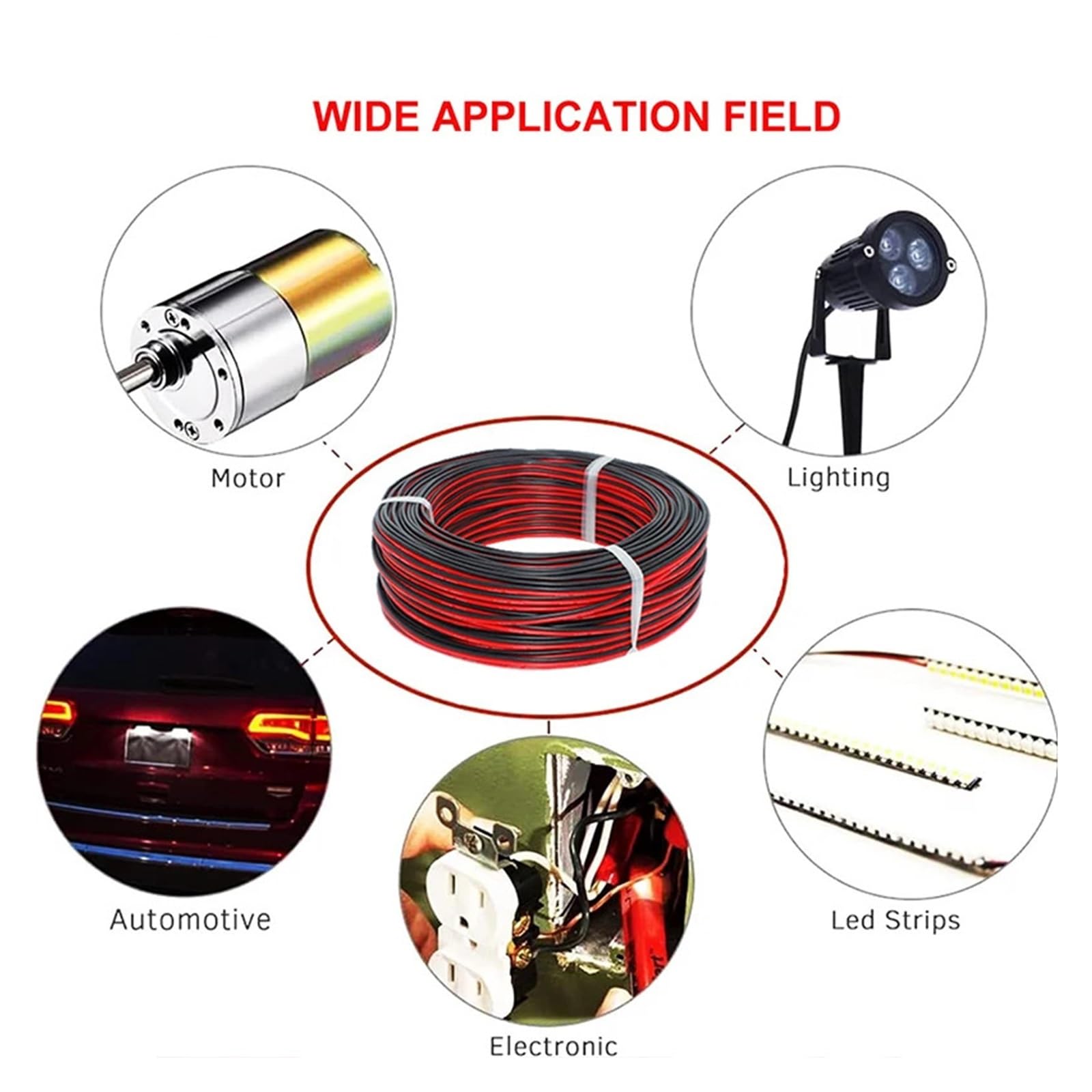 Przewód przedłużający z miedzi cynowanej 30-16 AWG, 2-żyłowy, 80°C, 300 V, PVC, łączący, czerwony i czarny(40M_20 AWG)
