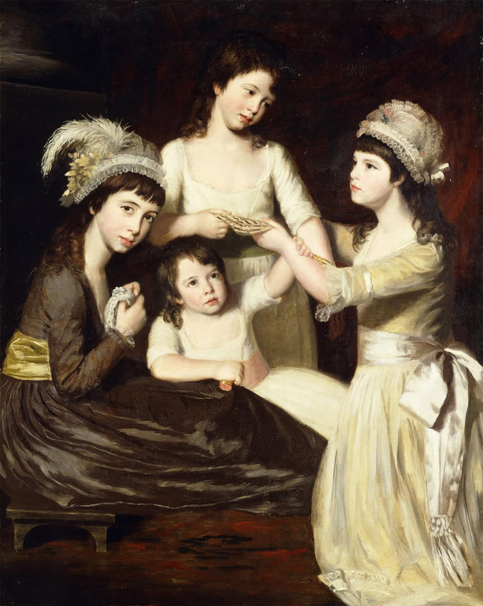 ARTXLXXBN Famous Prints Artwork Pictures Poster Painting Art Group Portrait of Mary Charlotte Caroline and Eliza Daughters of Christopher and Anne Gullett by John Opie for Home Decor 60x90cm