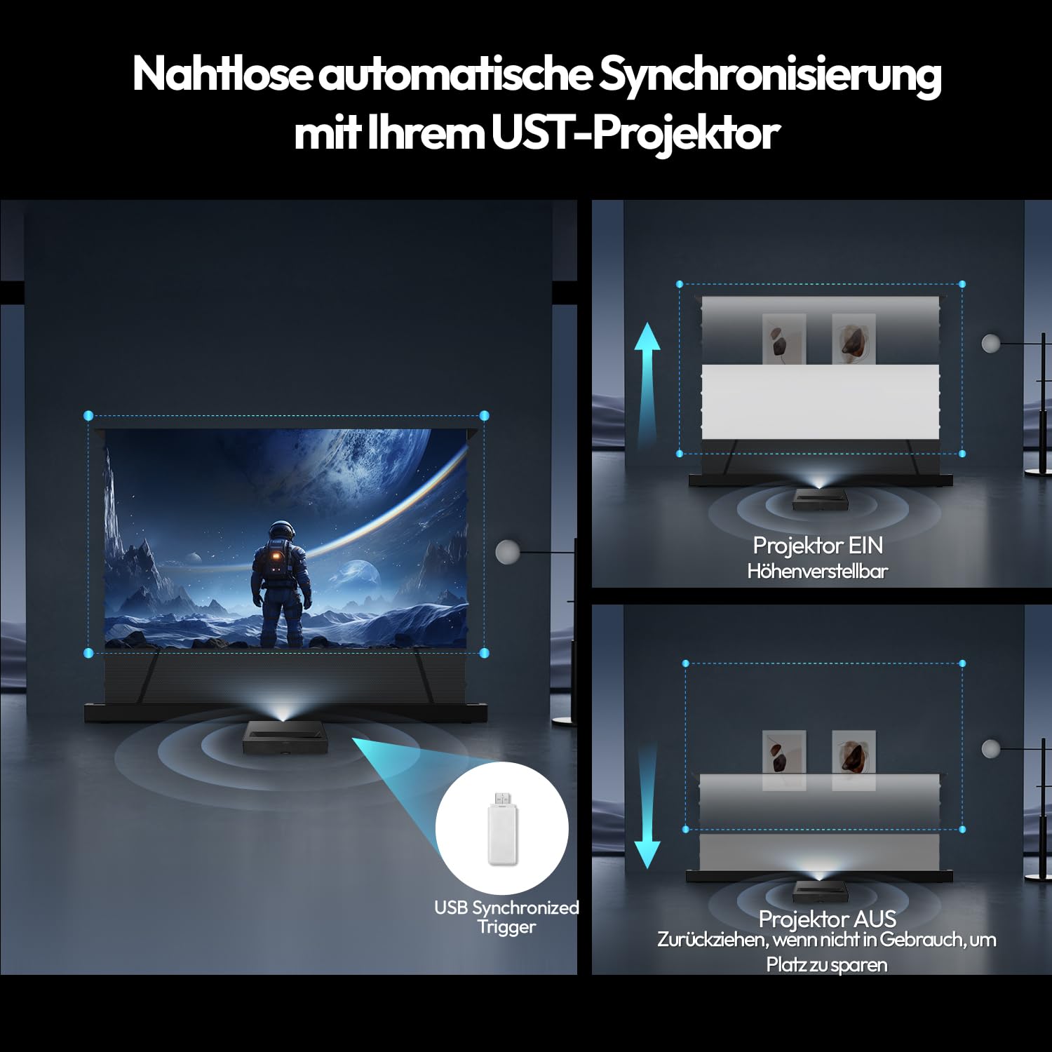 ALR CLR Beamer Leinwand für UST Ultrakurzdistanz-Projektor, motorisiert & elektrisch bodenstehend, 95% Umgebungslicht abweisend, 4K/8K UHD Laser-TV-Leinwand, 100 Zoll, Keine Montage