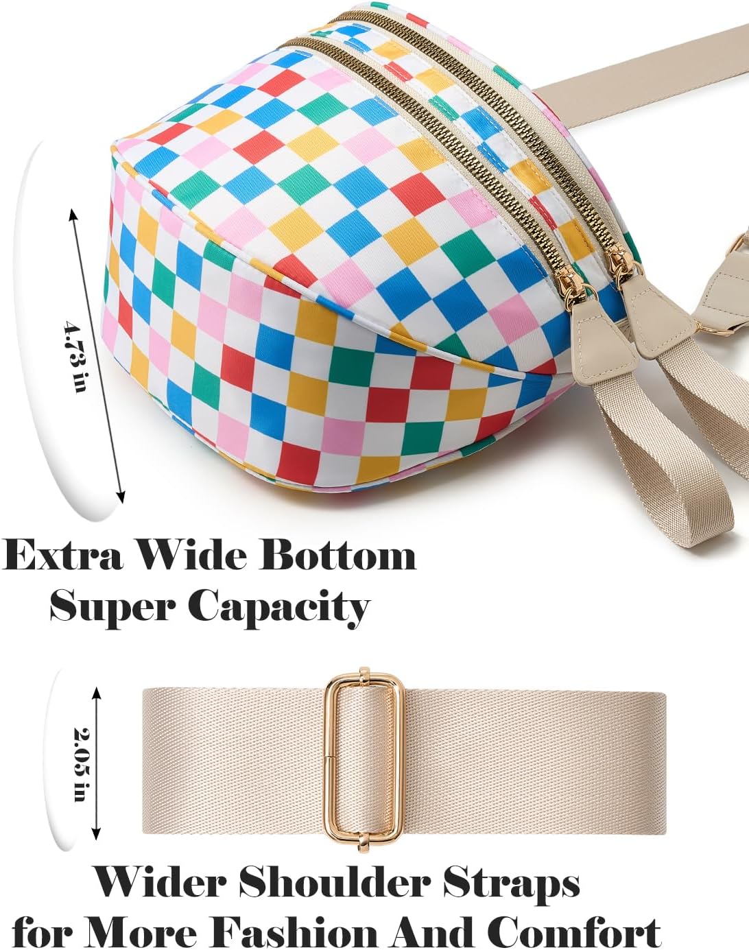 Black and White Checkered Crossbody Bag Bum Bag for Women,Spacious Checkered Purse Fanny Packs Belt Bag - Image 5