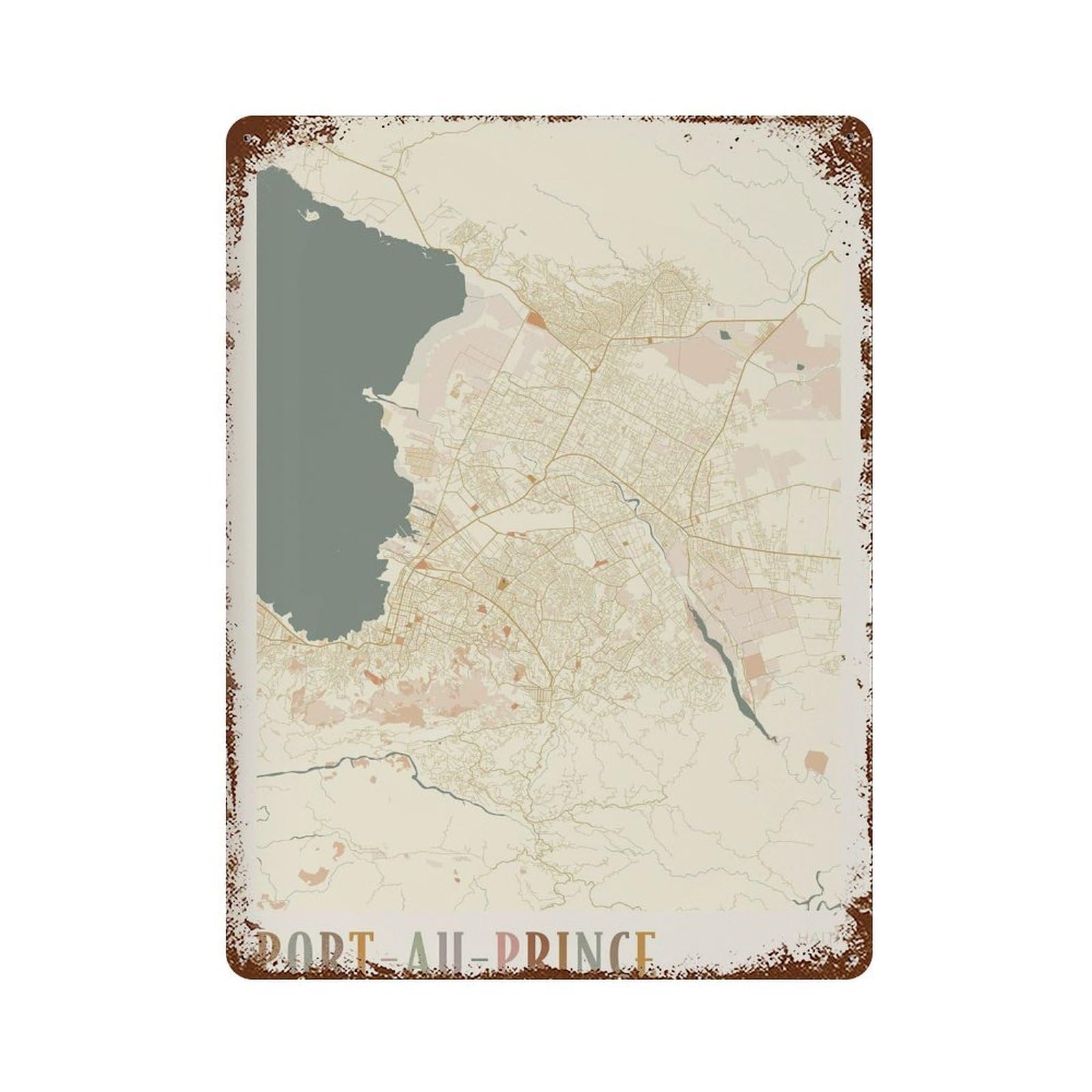 xiaoxiaoshen PortauPrince Map Portau Wall Decor Art Metal Tin Poster Modern Home Decor Art Home Bar Shop Decorations Vintage Sign 40x30cm