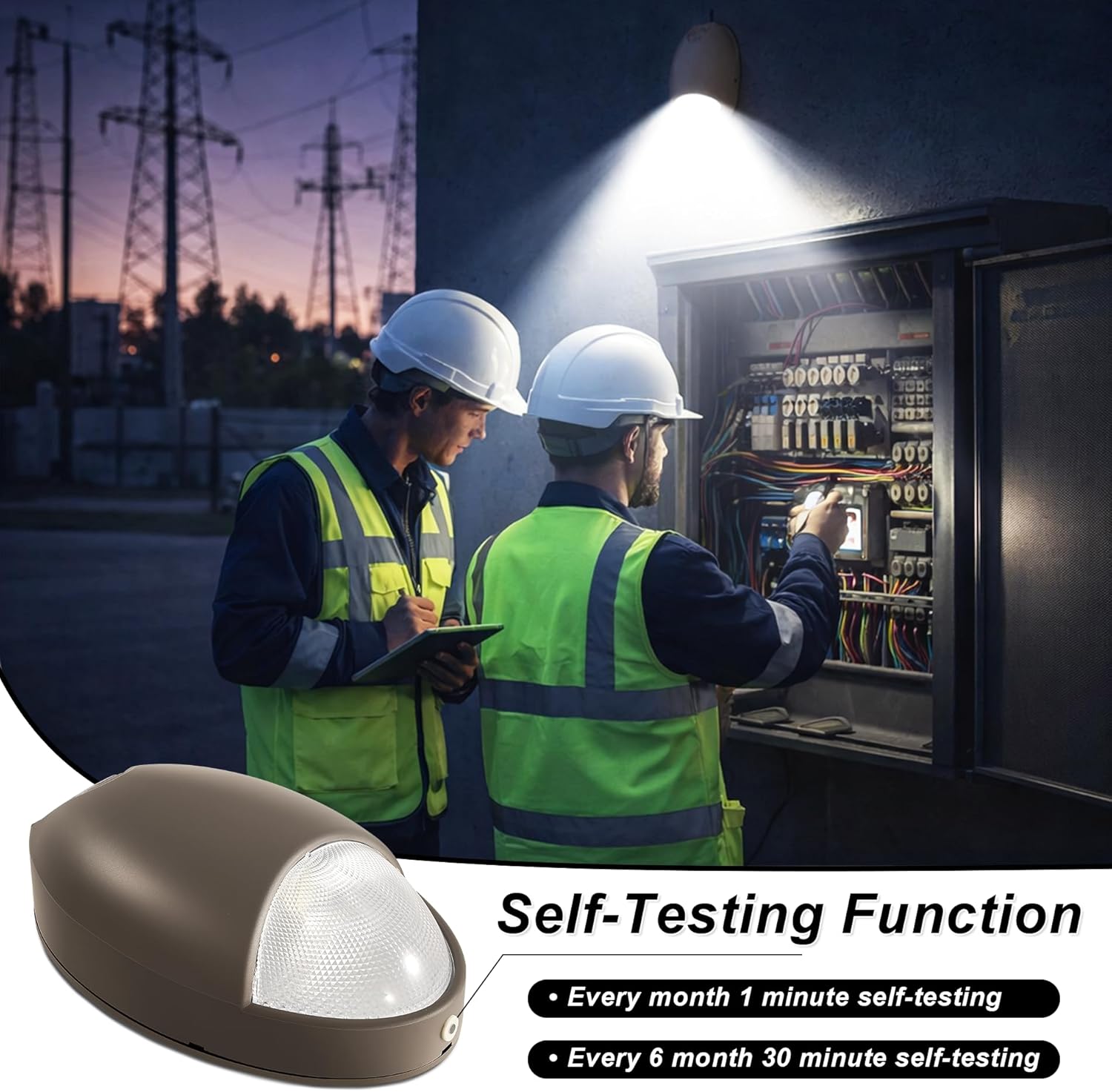 12W LED Emergency Wall Pack Light, 1320 Lumens, UL 924 Certified Commercial Wall Pack with Battery Backup, Dusk to Dawn Photocell, Self-Test Diagnostics, IP65 Wet Location, 120-277VAC