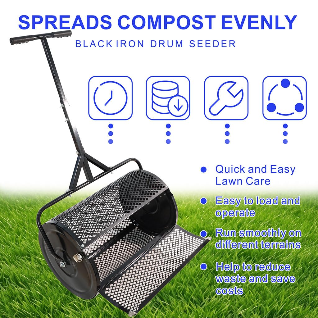 Esparcidor de abono, Cesta de Malla metálica Resistente de 24" con Mango en Forma de T, esparcidor de abono, esparcidor de turba para Plantar y sembrar, esparcidor de Malla metálica Duradero