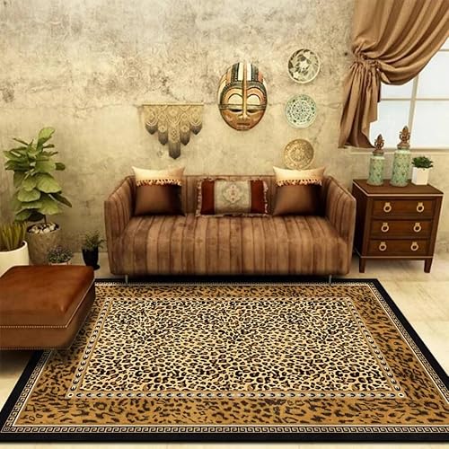 Miniatura 2 de Alfombra grande de leopardo marrón para sala de estar, comedor, alfombra moderna abstracta lavable de 5 x 8 pies, antideslizante, estampado de