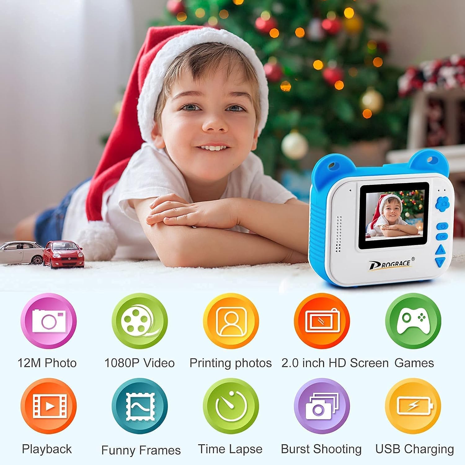 🛒 Crazy Deals PROGRACE Upgrade Kids Camera Instant Print Camera for Kids Zero Ink 12M HD Digital Video Camcorder for Birthday Gift Toy for Boys Aged 4-12 Blue Bundled with Printing Paper(6 Rolls of Printing Paper)