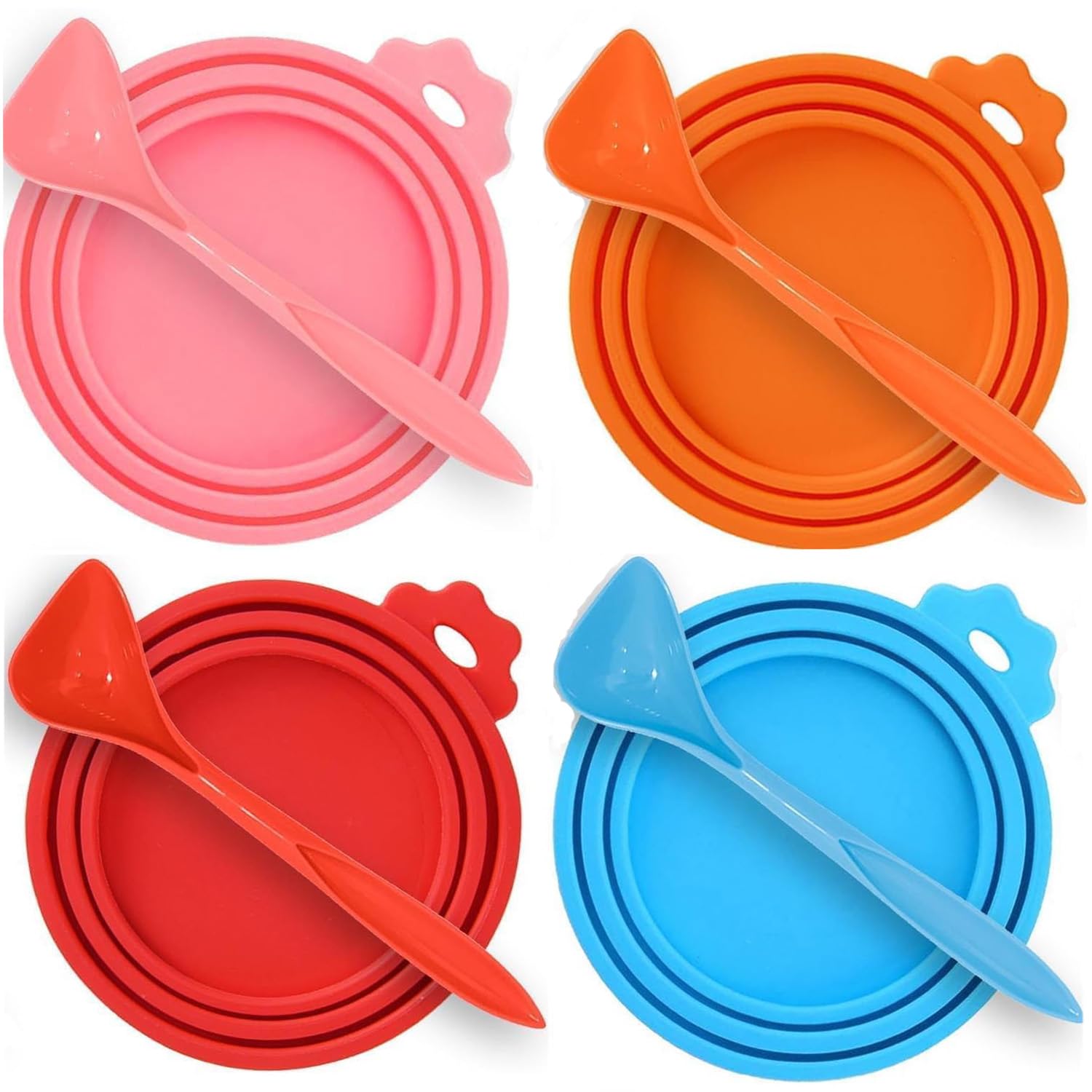 4 Pcs Pet Food Can Lids with 4 Spoons, Silicone Pet Food Can Lids Covers, Fit Most Standard Size Canned Dog Cat Food Can Tops for Pet Food Storage