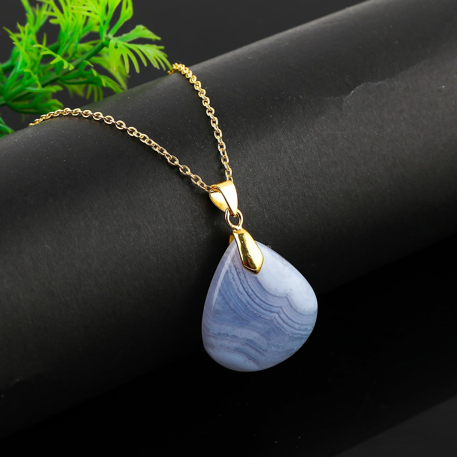 Natural Gemstones Pendant Necklace, Polished Flat Back Cabochon Stones, Hypoallergenic Jewelry for Women, Healing Crystal, Gold Adjustable Chain, Bohemian Gift for Her, 16+2 Inch - Image 4