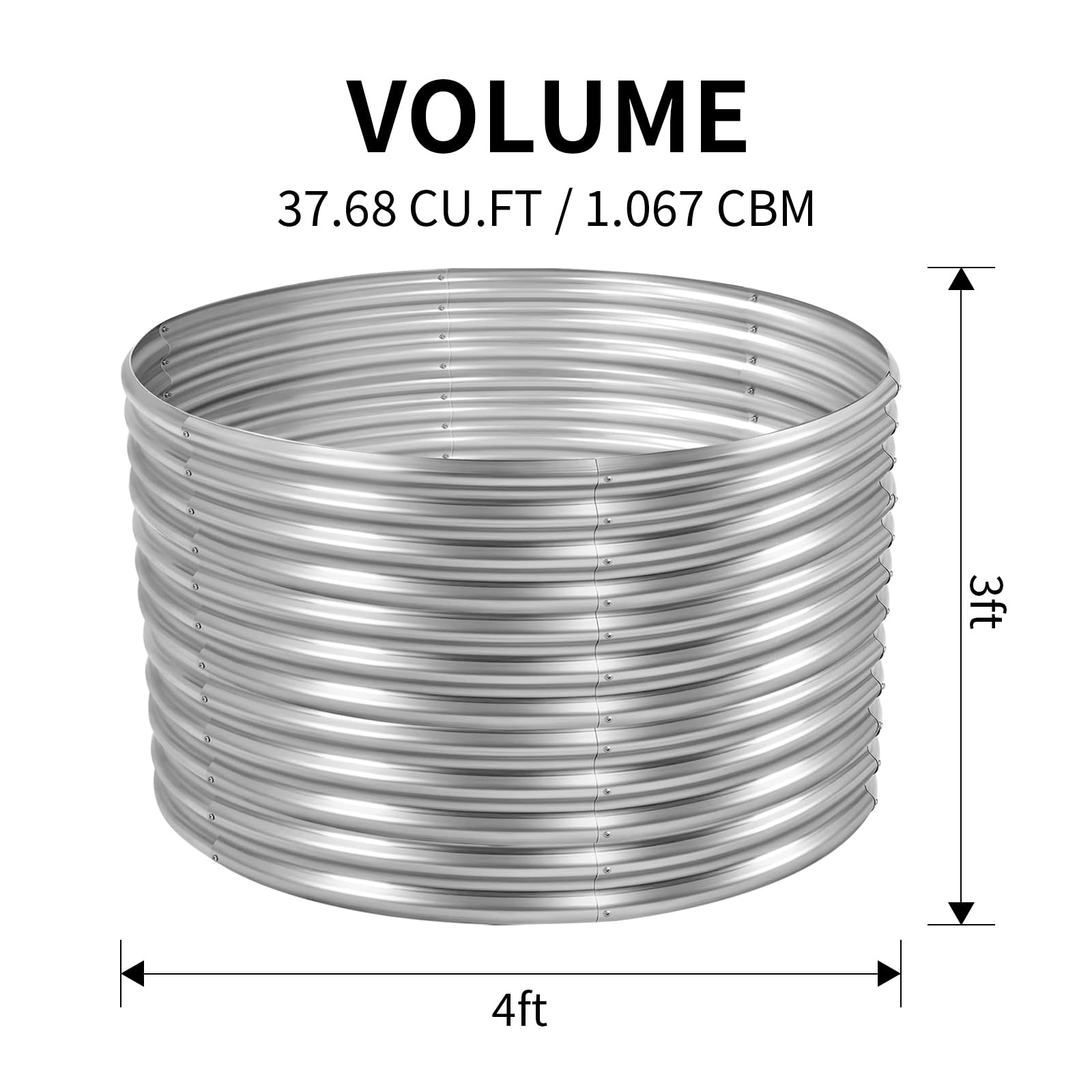 Land Guard Kit per aiuola rialzata zincata, 4 x 10 x 0,9 m, fioriera rotonda galvanizzata per esterni, grandi aiuole rialzate in metallo per verdure, argento