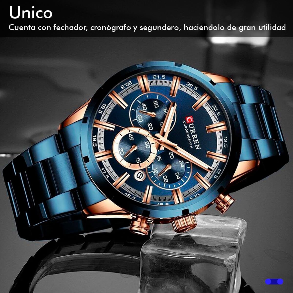 Orologio da polso da uomo, analogico, con datatore, cronografo, robusto ed estensibile, in acciaio inox, elegante e moderno, spilla a pressione